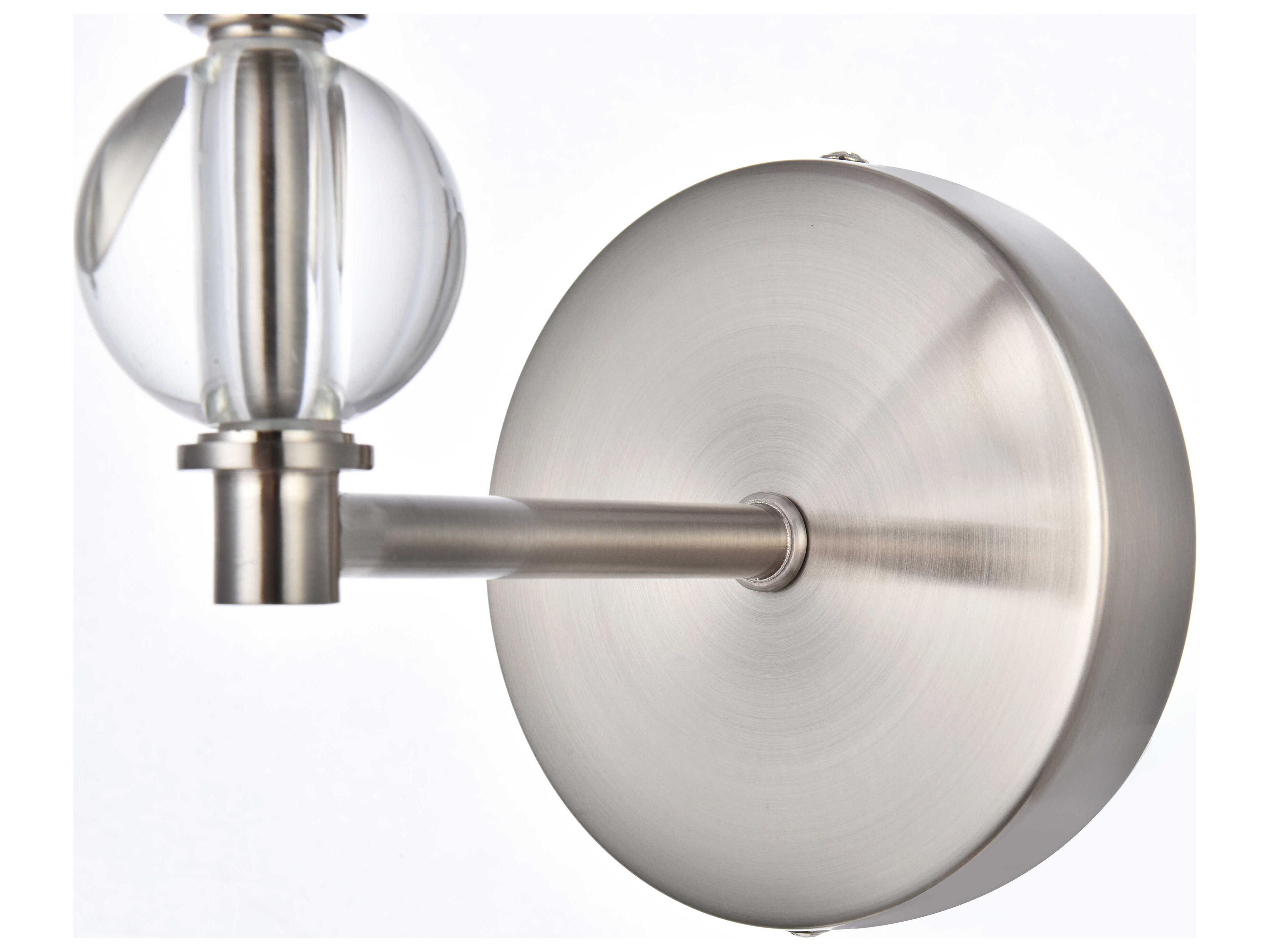 Elegant Lighting Bethany 1-Light Satin Nickel And White Fabric Shade Crystal Wall Sconce