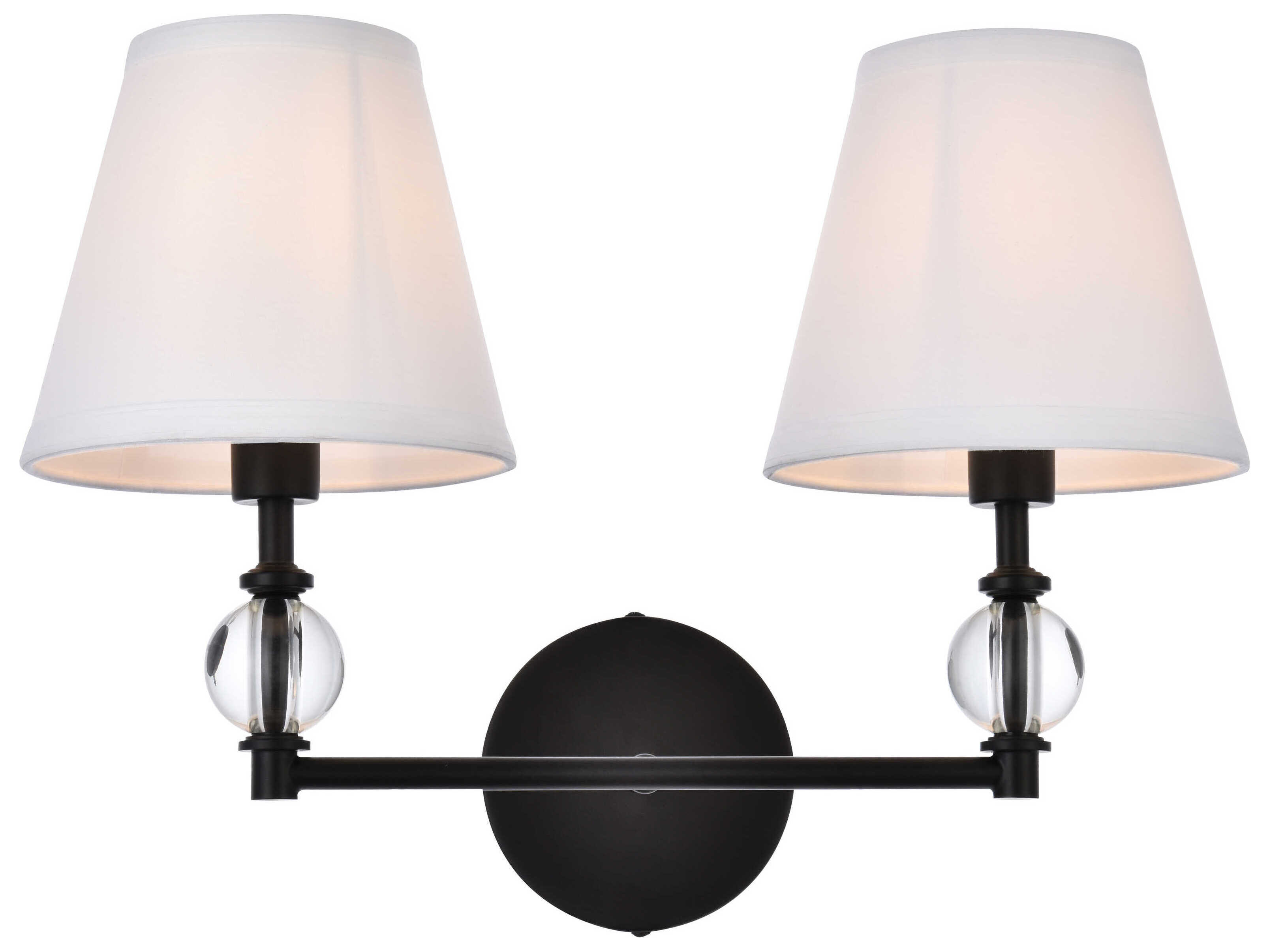 Elegant Lighting Bethany 2-Light Black And White Fabric Shade Crystal Vanity Light