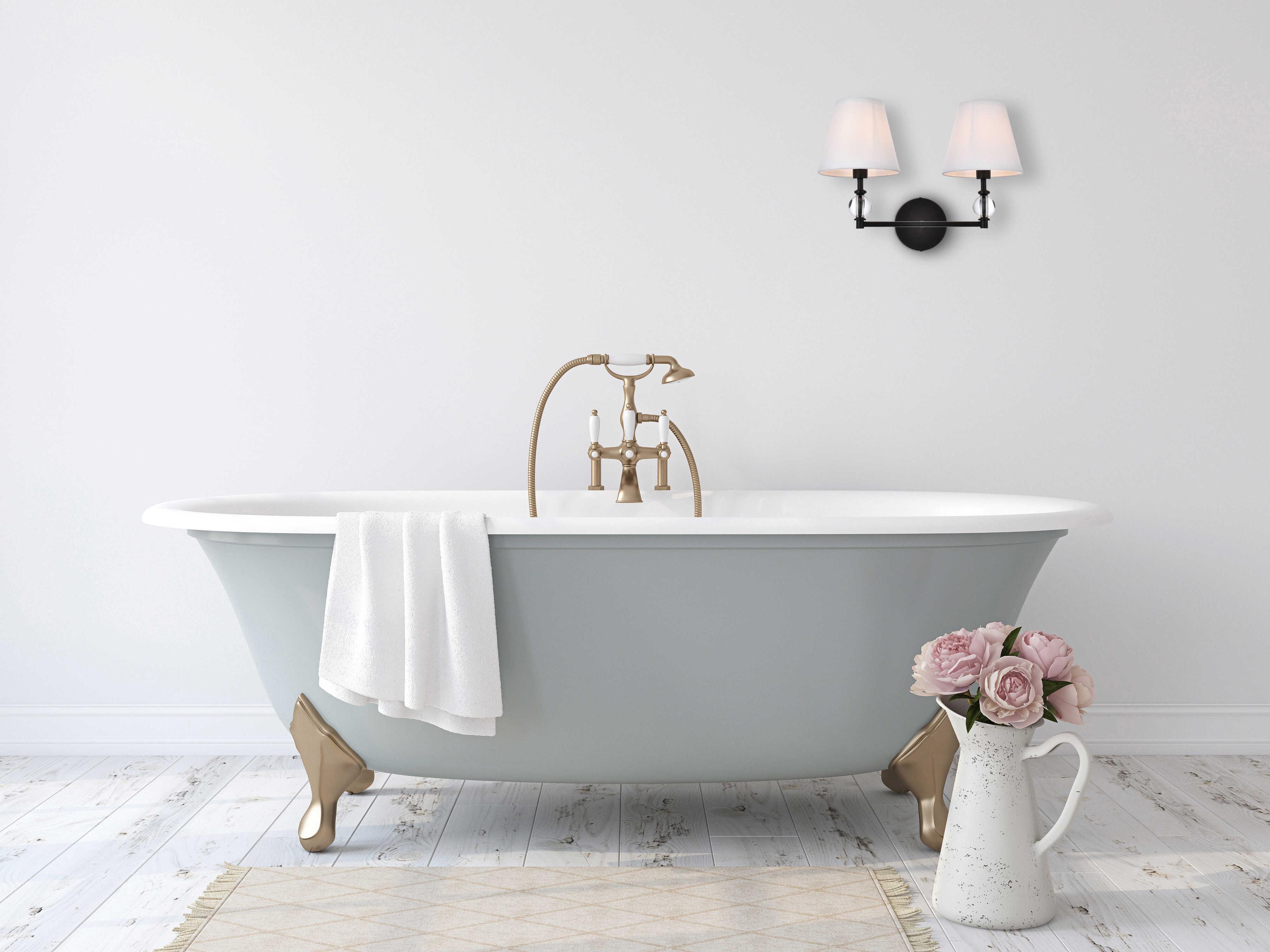 Elegant Lighting Bethany 2-Light Black And White Fabric Shade Crystal Vanity Light