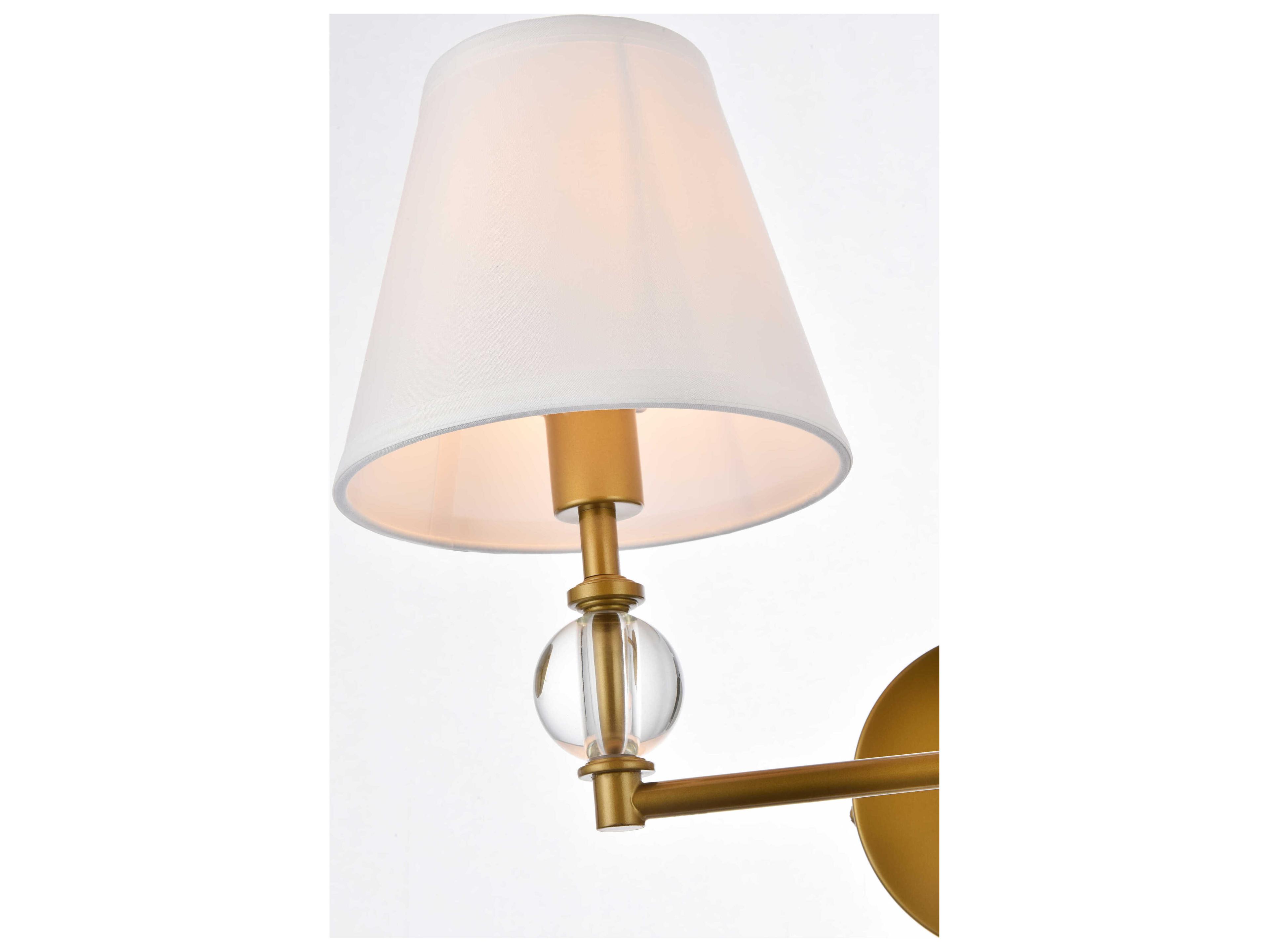 Elegant Lighting Bethany 2-Light Brass And White Fabric Shade Crystal Vanity Light