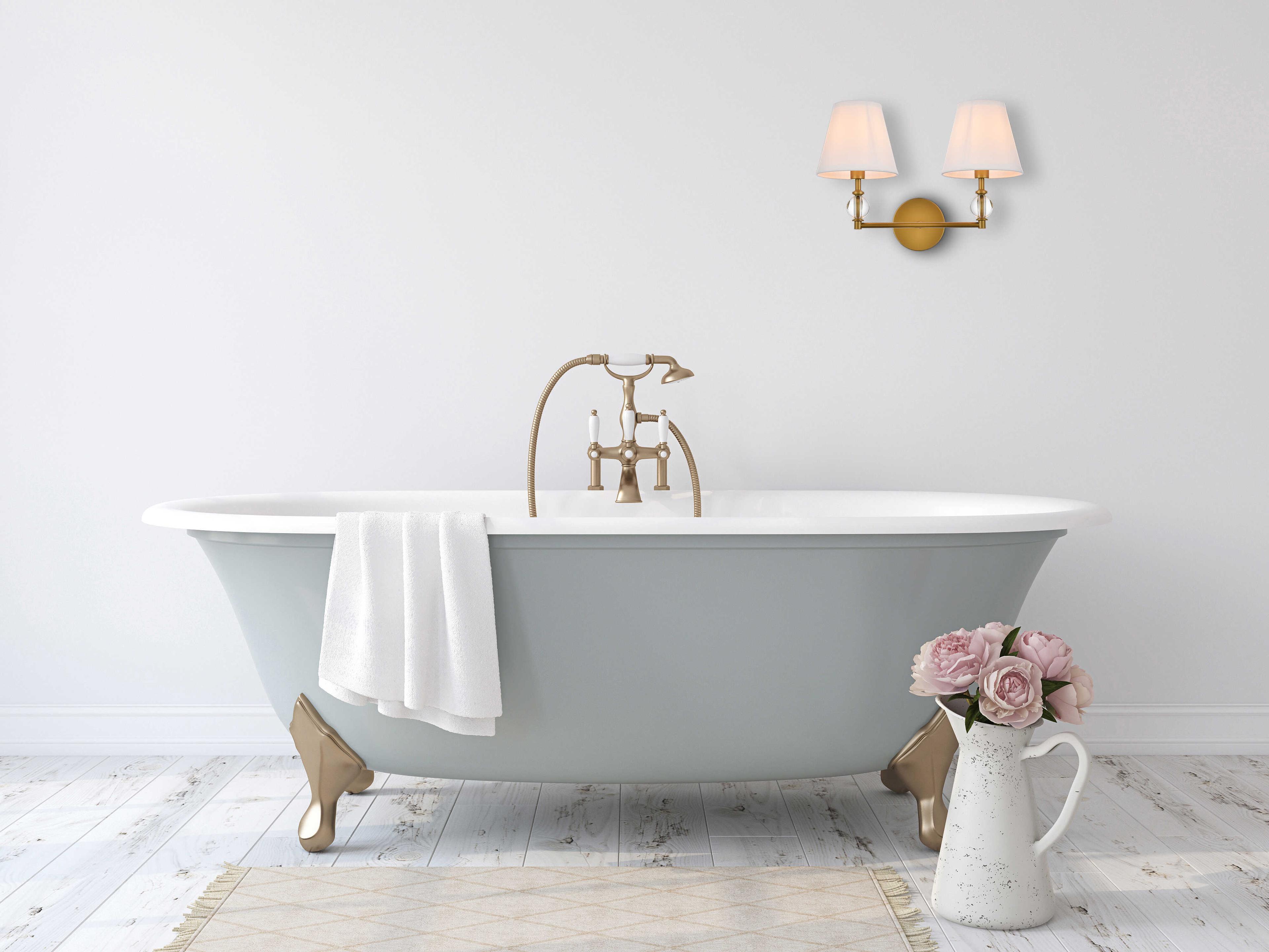 Elegant Lighting Bethany 2-Light Brass And White Fabric Shade Crystal Vanity Light