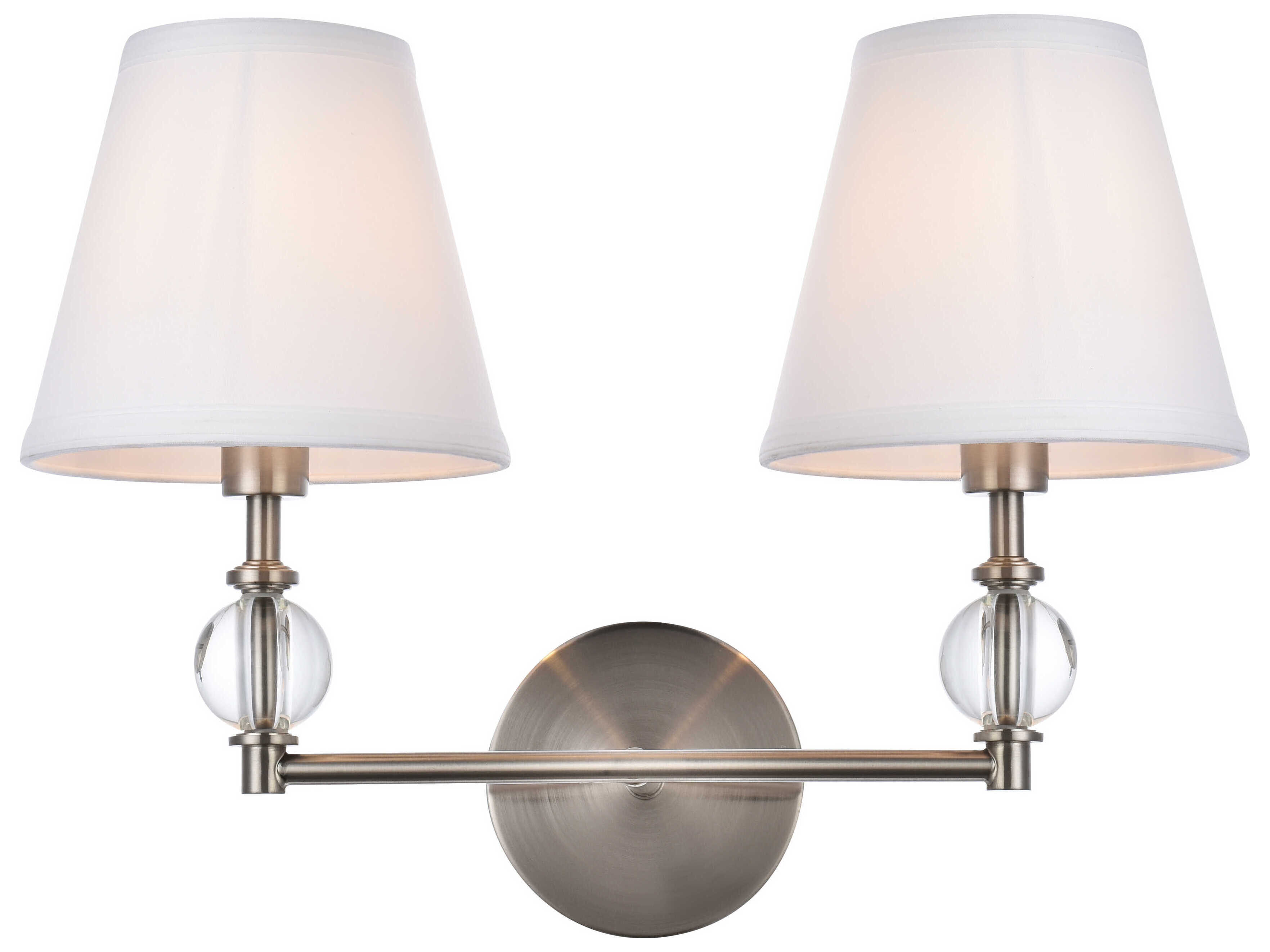 Elegant Lighting Bethany 2-Light Satin Nickel And White Fabric Shade Crystal Vanity Light
