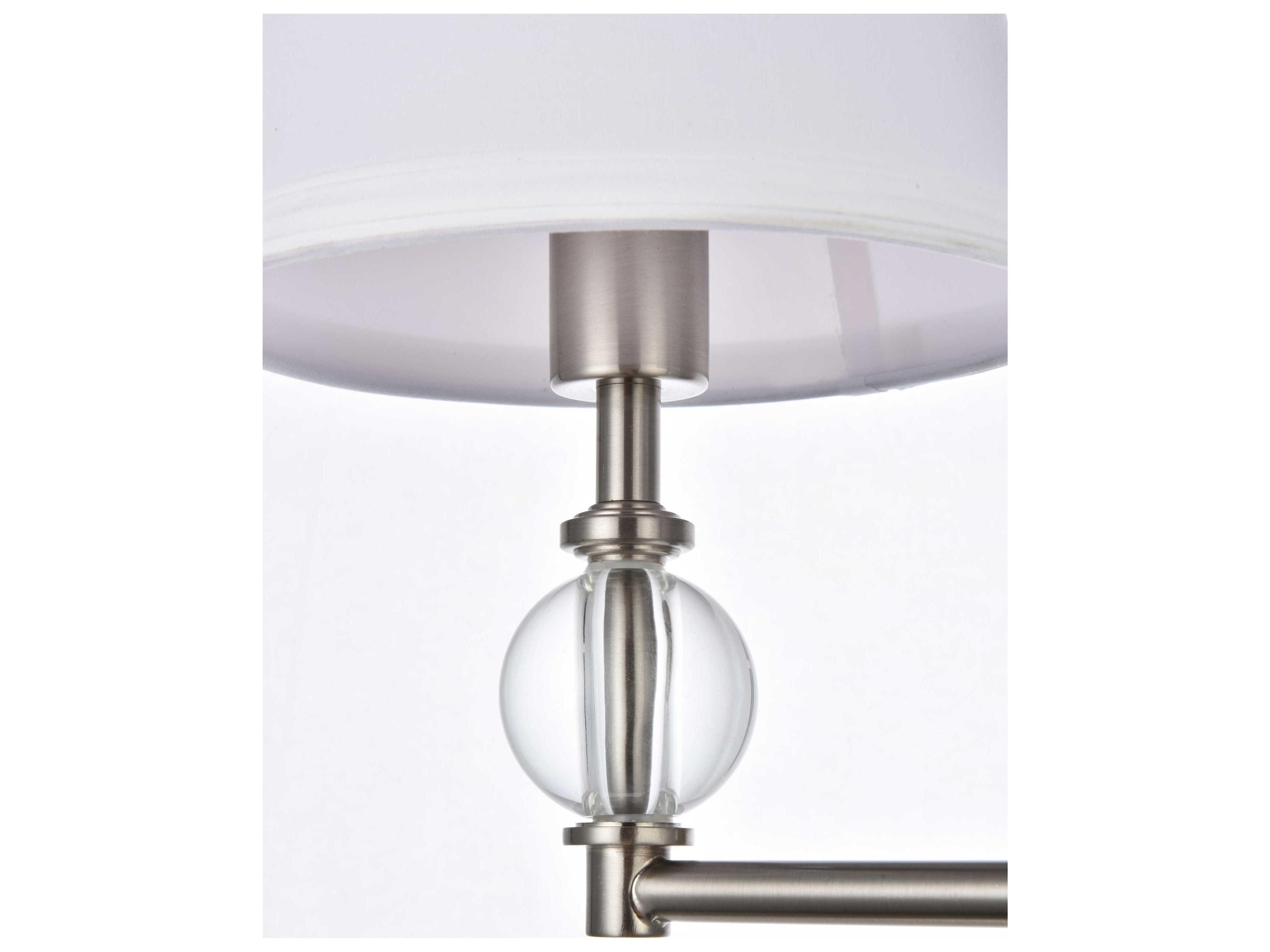 Elegant Lighting Bethany 2-Light Satin Nickel And White Fabric Shade Crystal Vanity Light