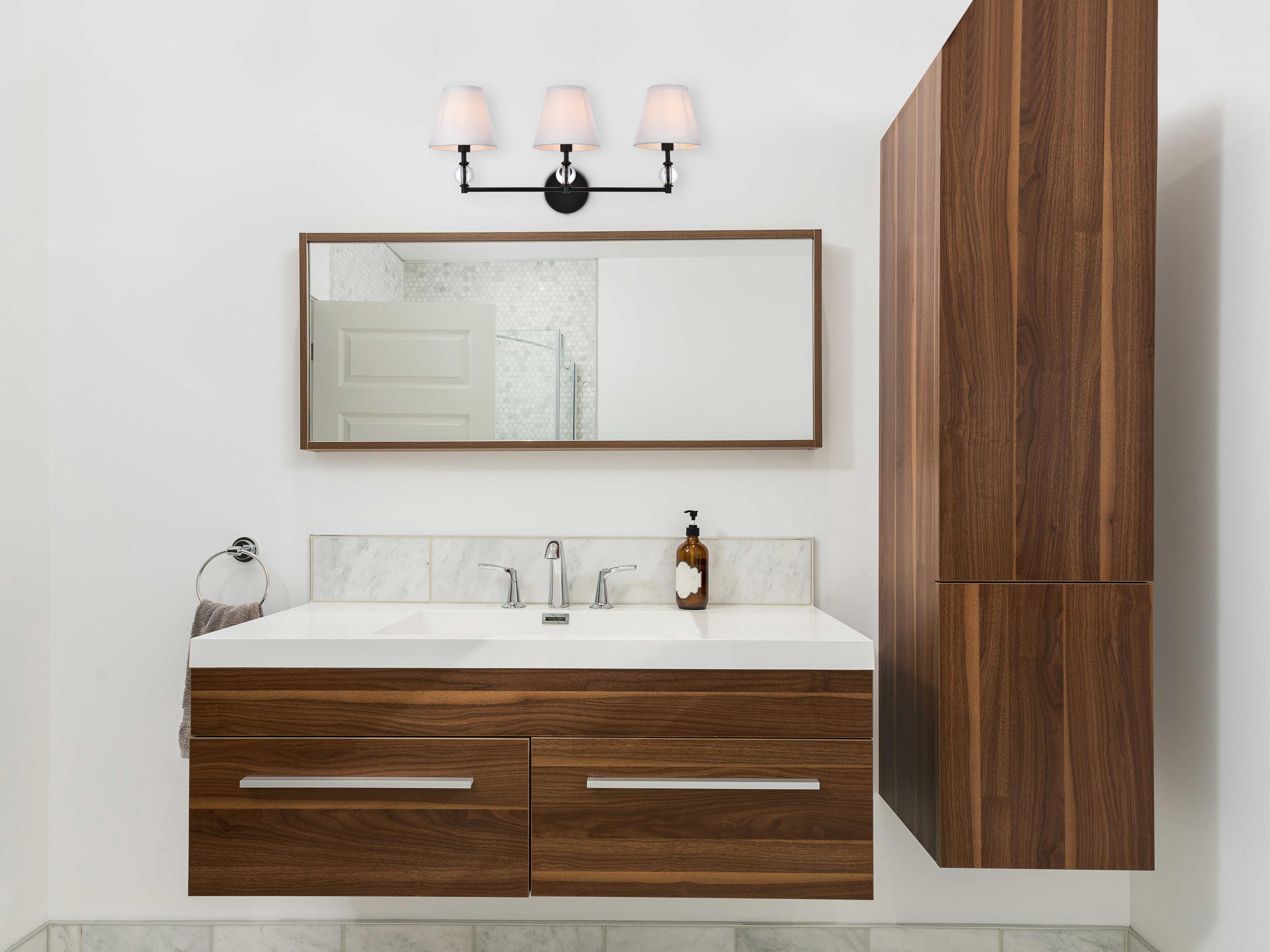 Elegant Lighting Bethany 3-Light Black And White Fabric Shade Crystal Vanity Light