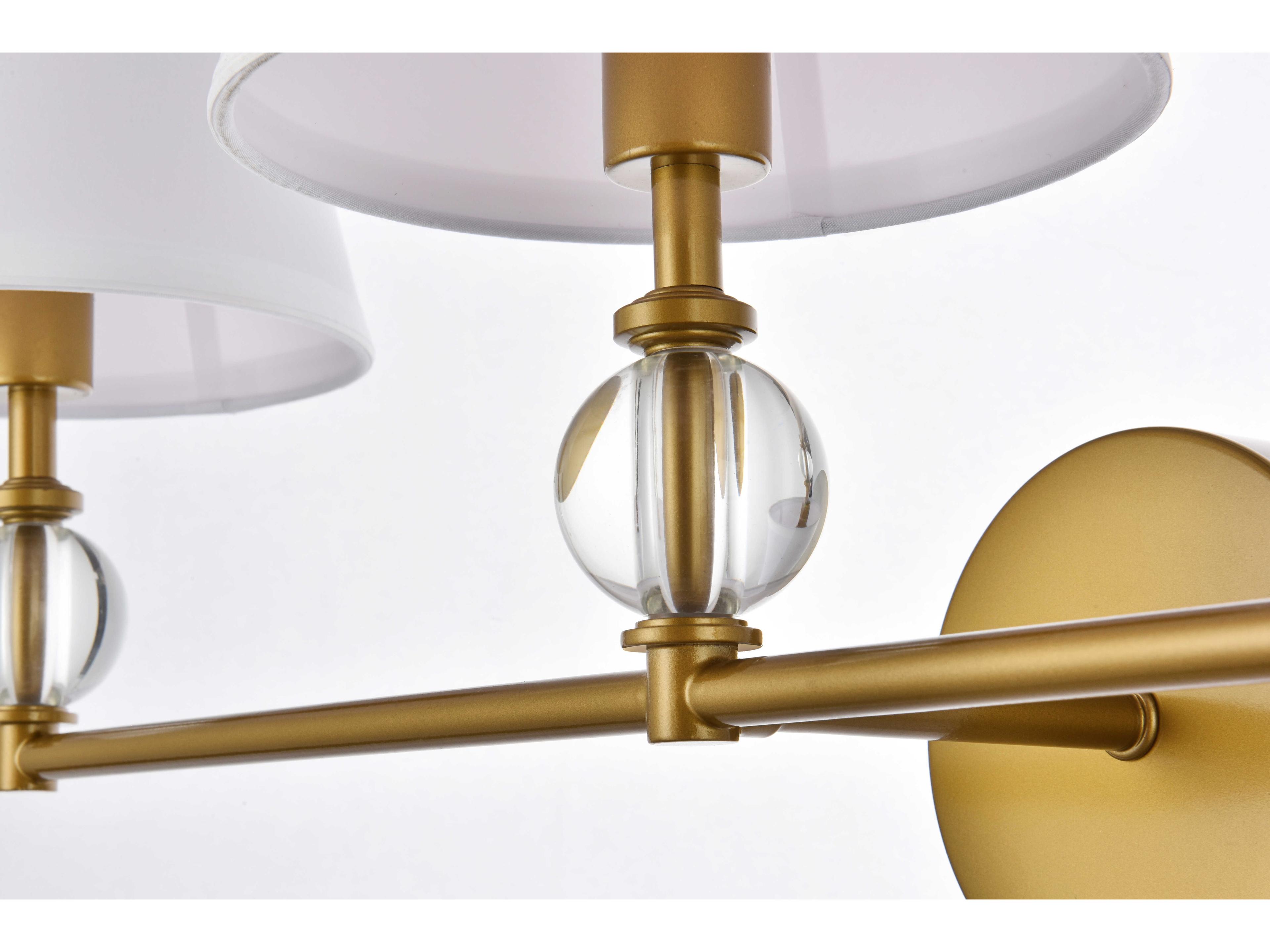 Elegant Lighting Bethany 3-Light Brass And White Fabric Shade Crystal Vanity Light