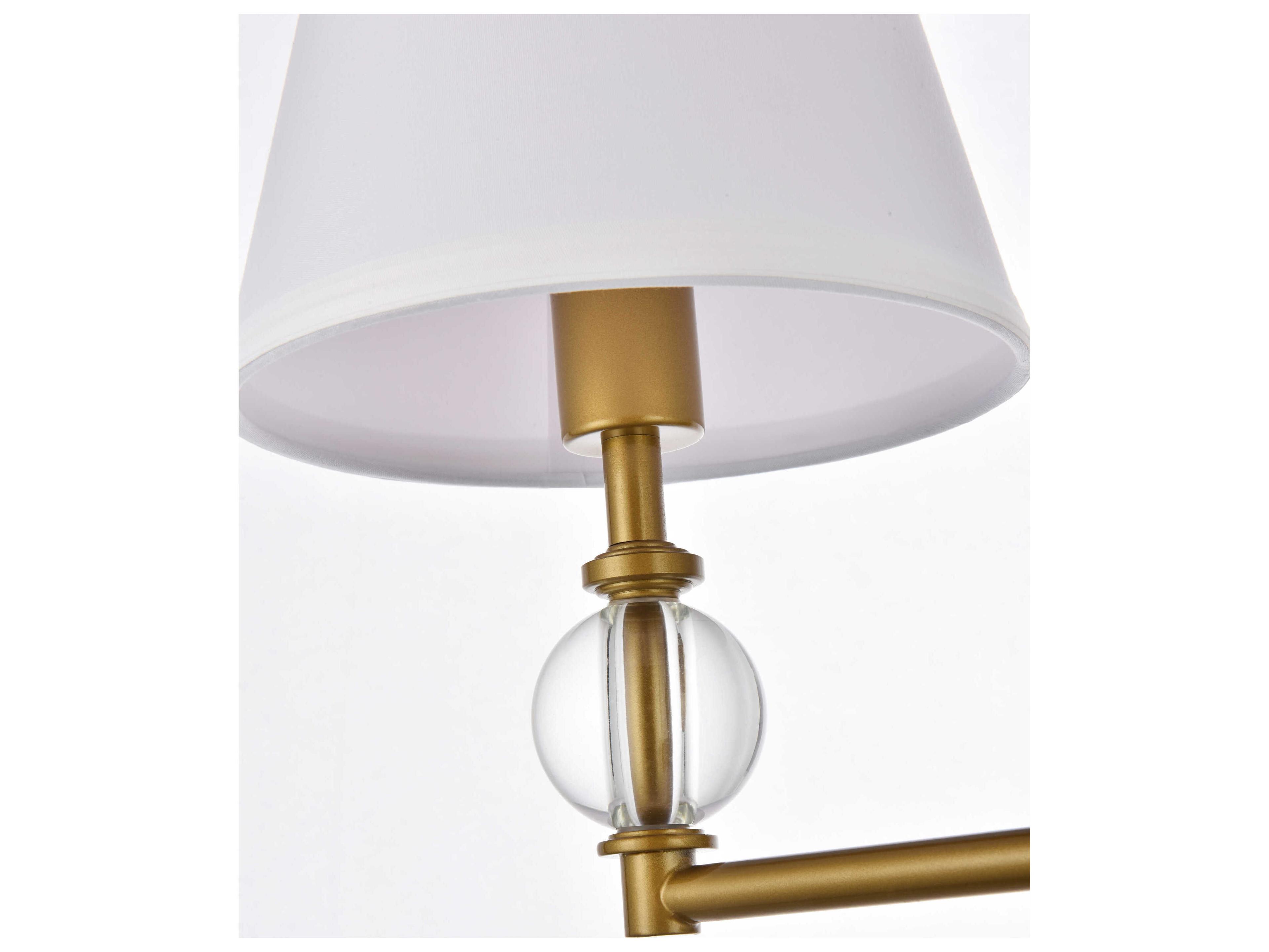 Elegant Lighting Bethany 3-Light Brass And White Fabric Shade Crystal Vanity Light