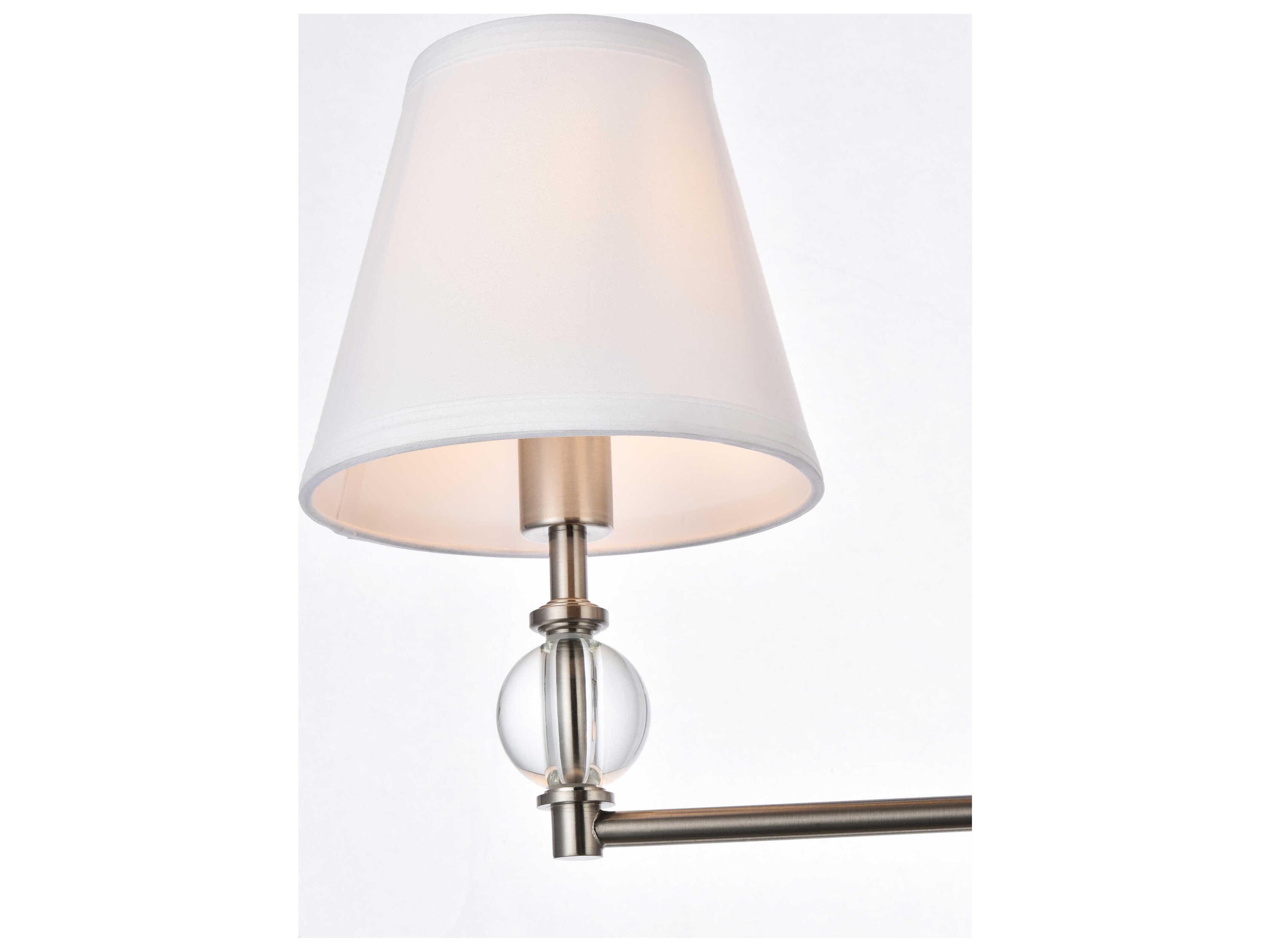 Elegant Lighting Bethany 3-Light Satin Nickel And White Fabric Shade Crystal Vanity Light