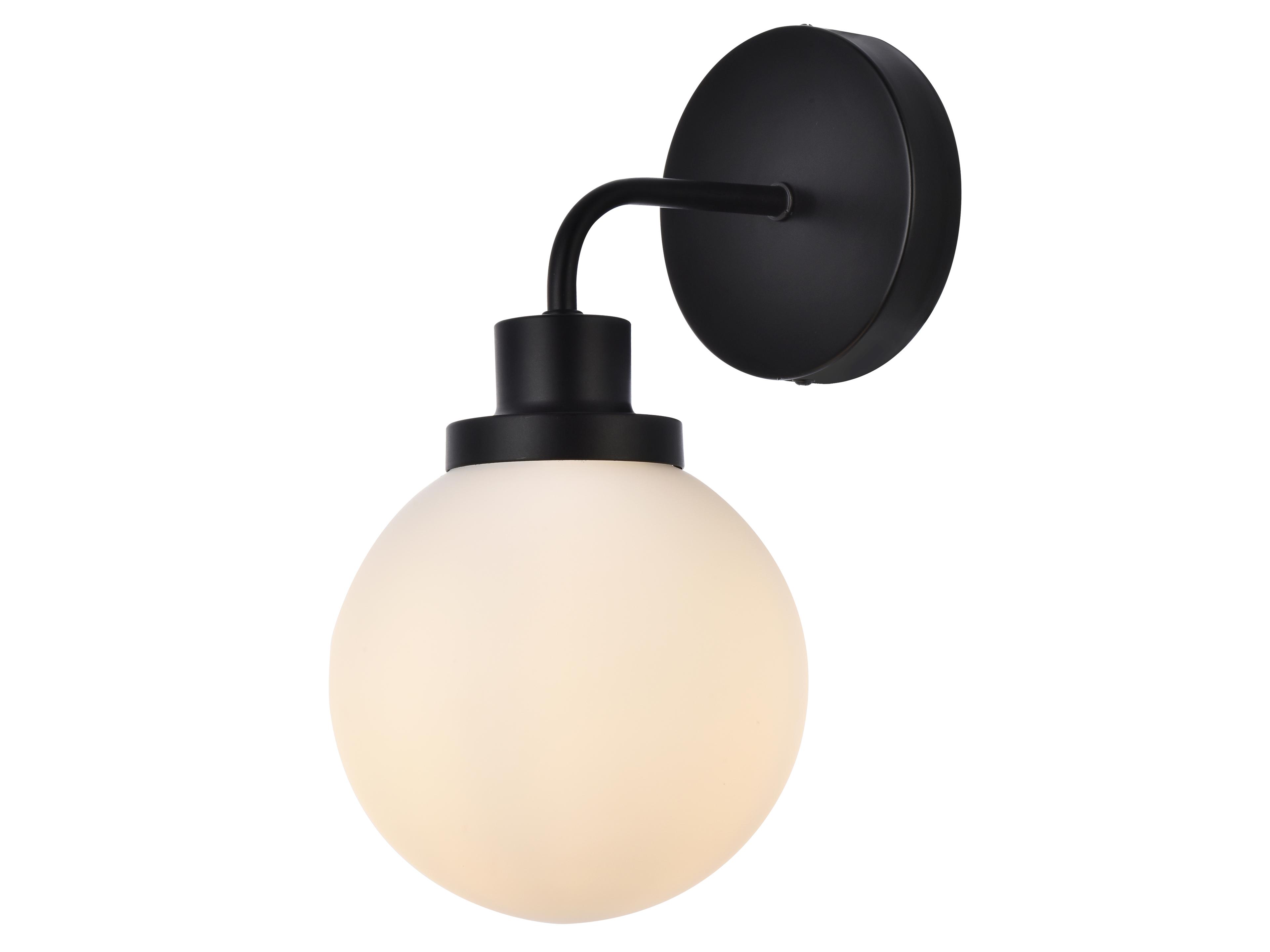 Elegant Lighting Hanson 1-Light Black And Frosted Shade White Glass Wall Sconce