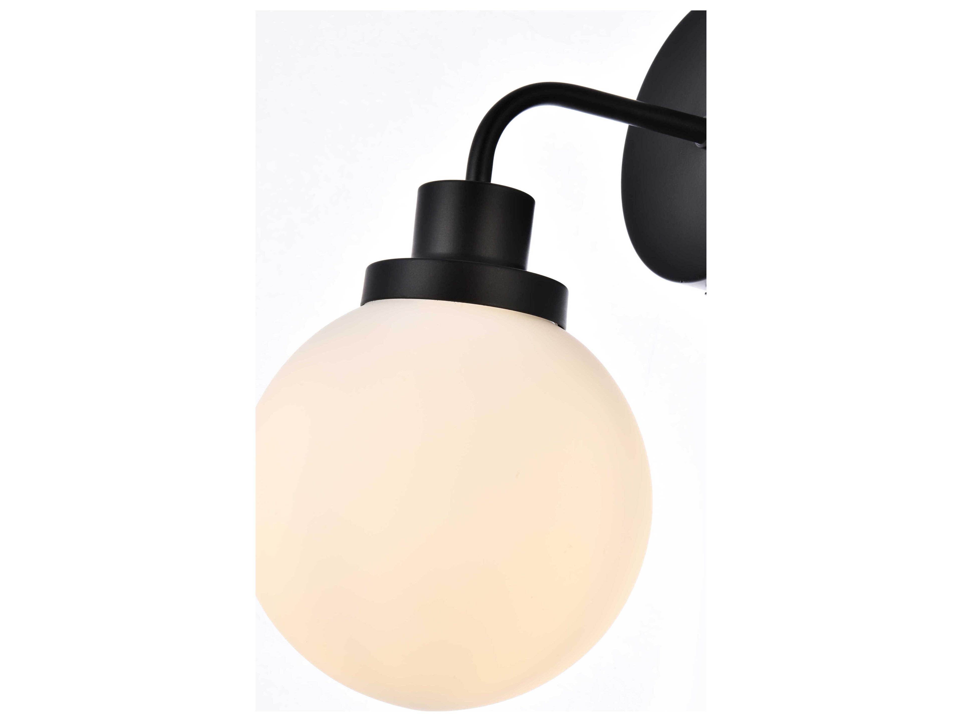 Elegant Lighting Hanson 1-Light Black And Frosted Shade White Glass Wall Sconce