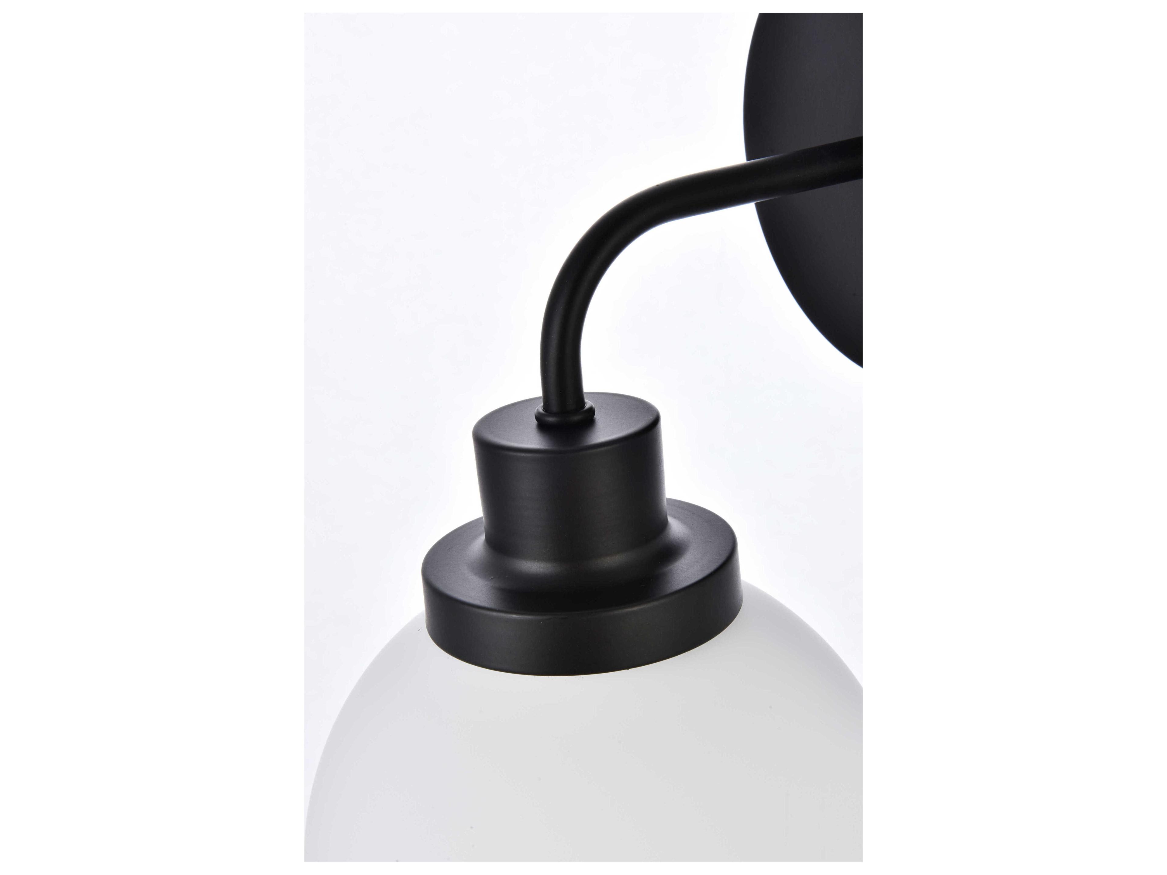 Elegant Lighting Hanson 1-Light Black And Frosted Shade White Glass Wall Sconce