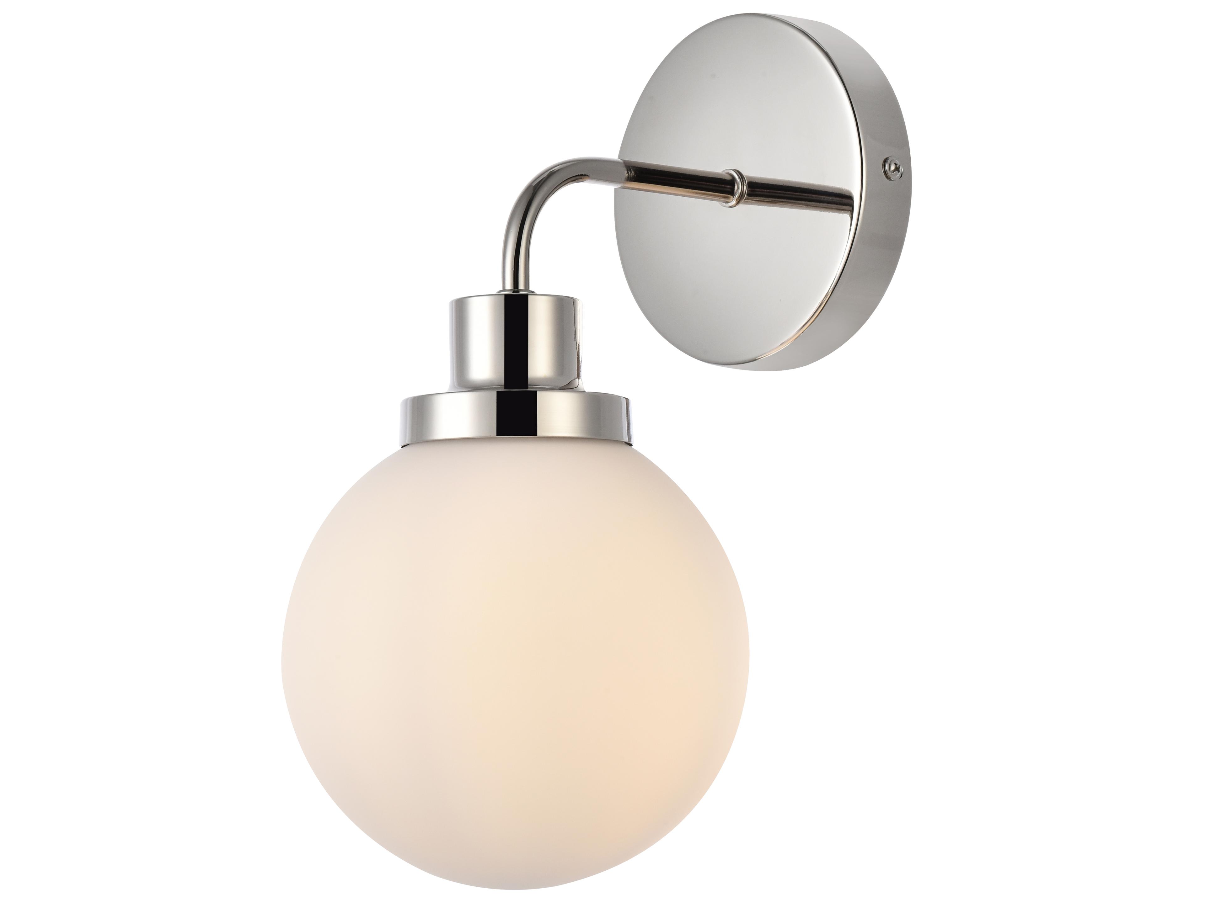 Elegant Lighting Hanson 1-Light Polished Nickel And Frosted Shade Glass Wall Sconce