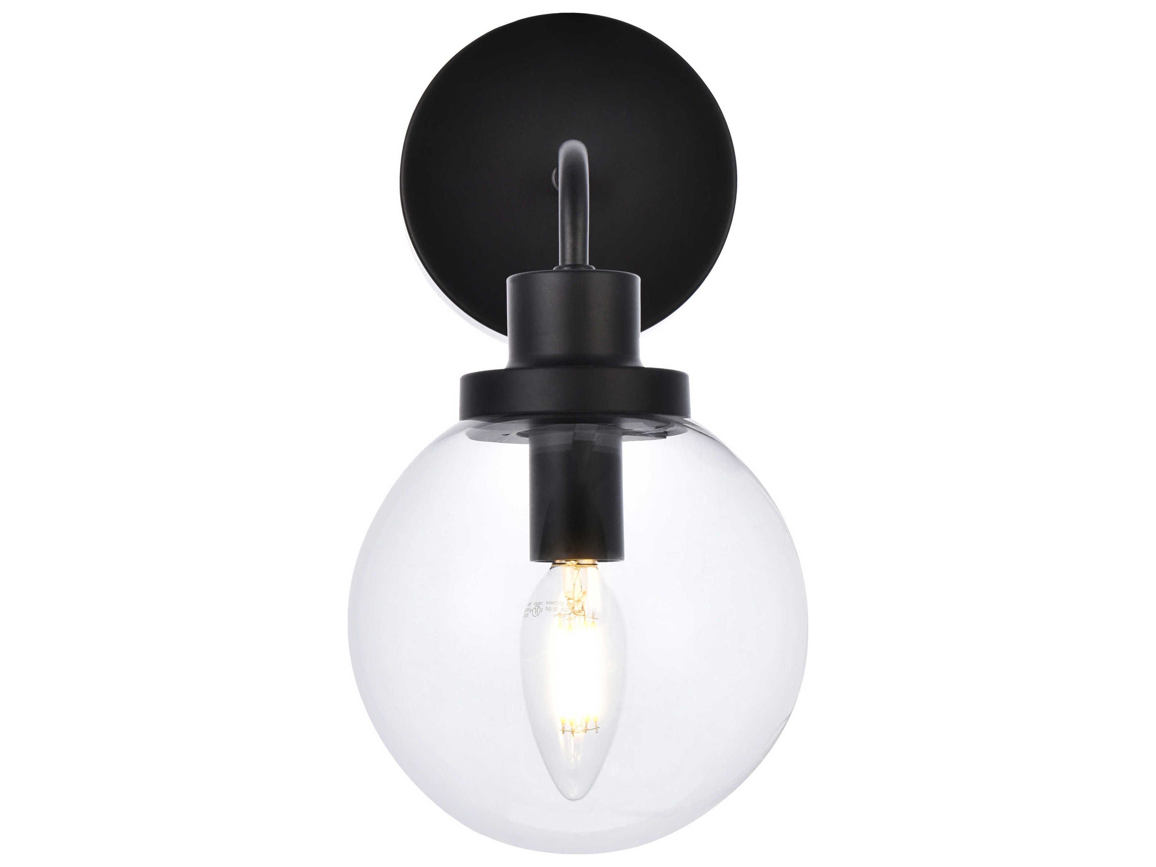 Elegant Lighting Hanson 1-Light Black And Clear Shade Glass Wall Sconce
