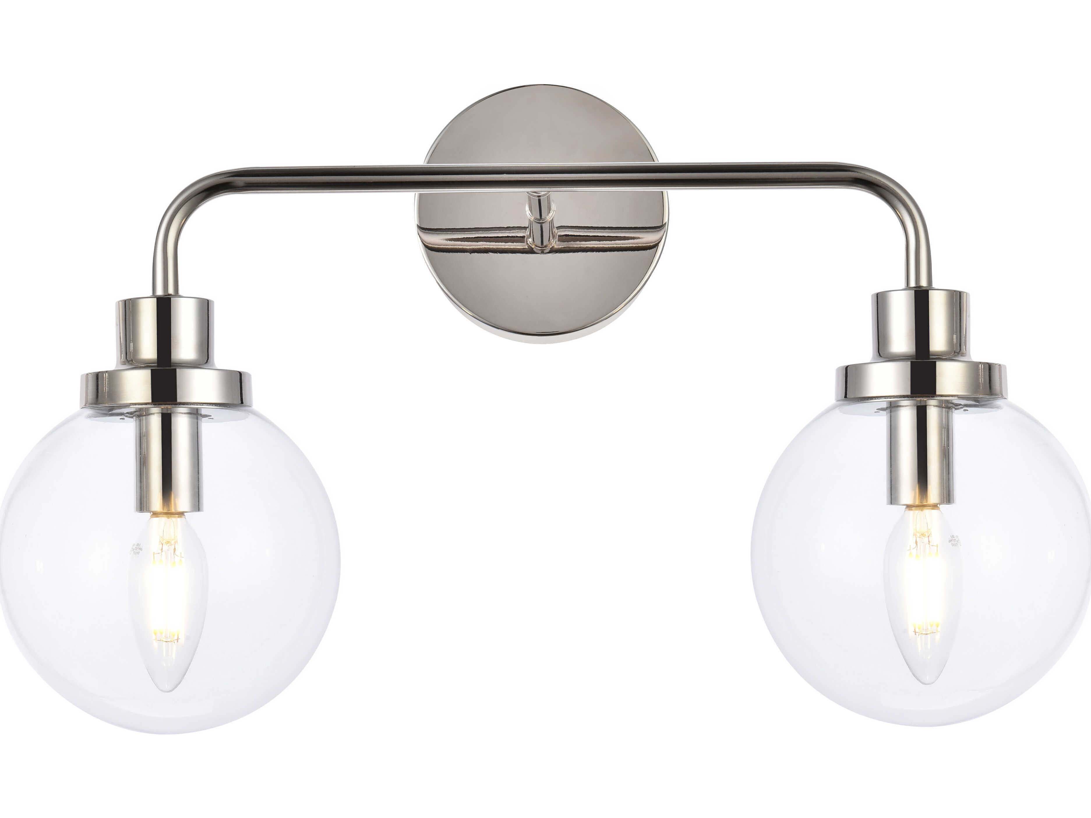 Elegant Lighting Hanson 2-Light Polished Nickel And Clear Shade Glass Vanity Light