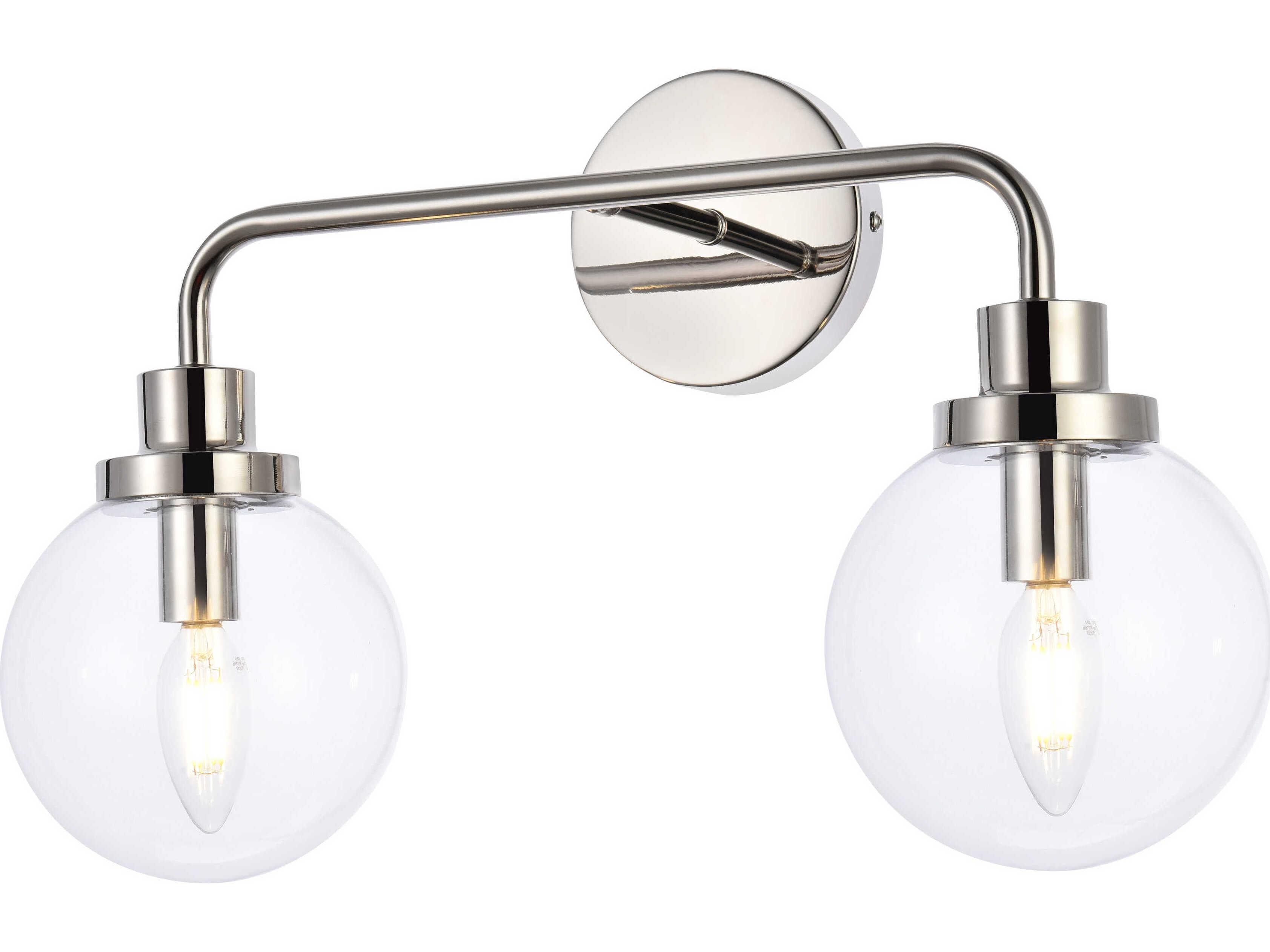 Elegant Lighting Hanson 2-Light Polished Nickel And Clear Shade Glass Vanity Light