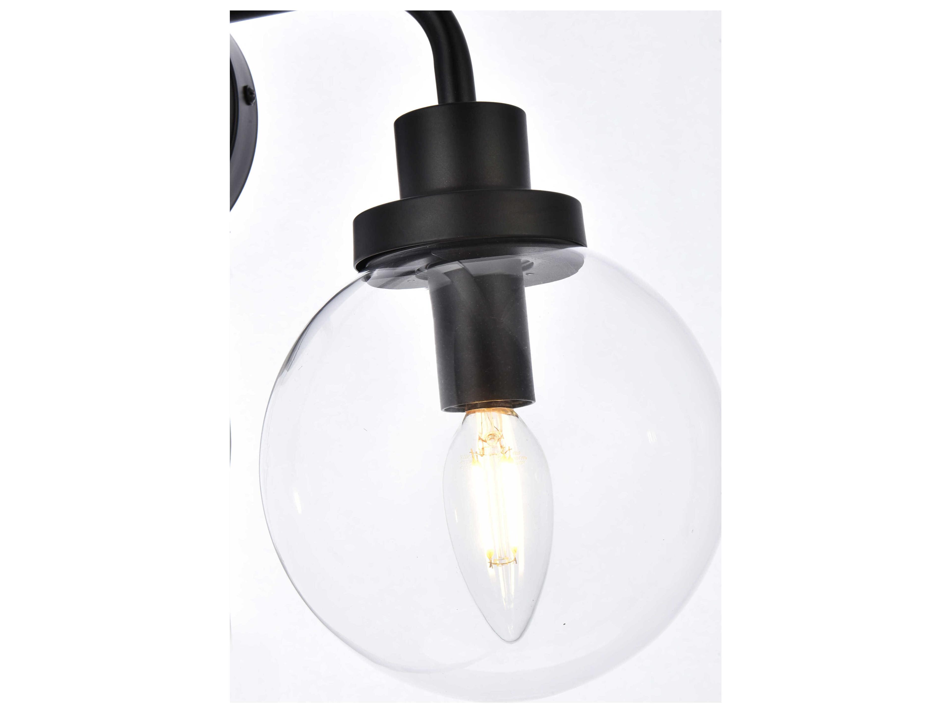 Elegant Lighting Hanson 3-Light Black And Clear Shade Glass Vanity Light