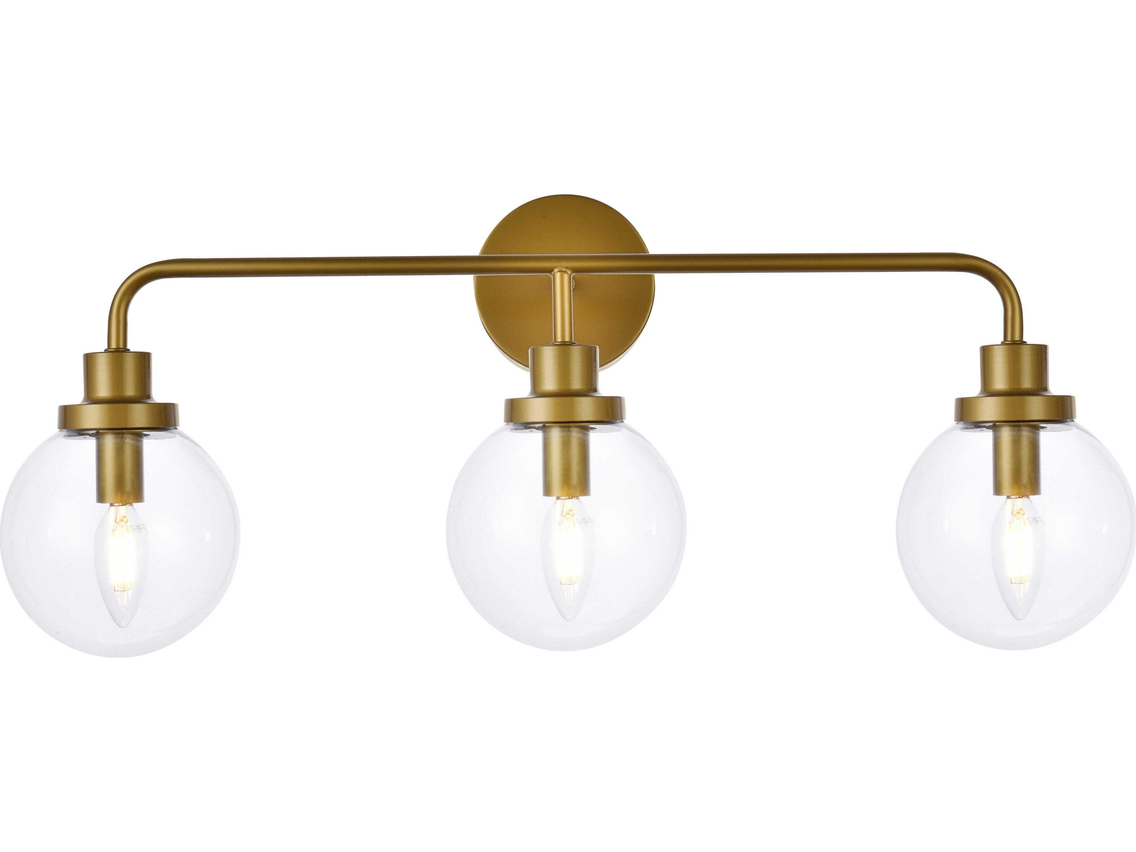 Elegant Lighting Hanson 3-Light Brass And Clear Shade Glass Vanity Light
