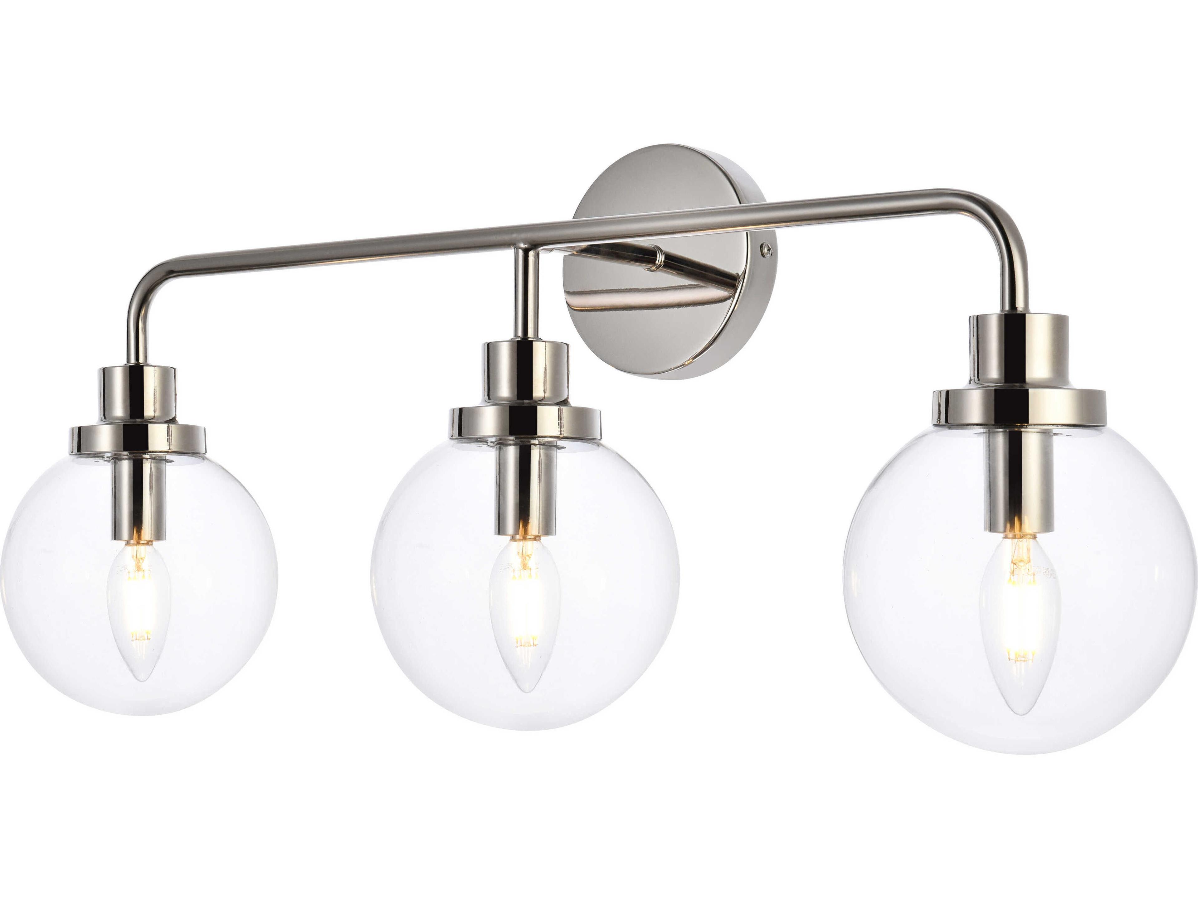 Elegant Lighting Hanson 3-Light Polished Nickel And Clear Shade Glass Vanity Light