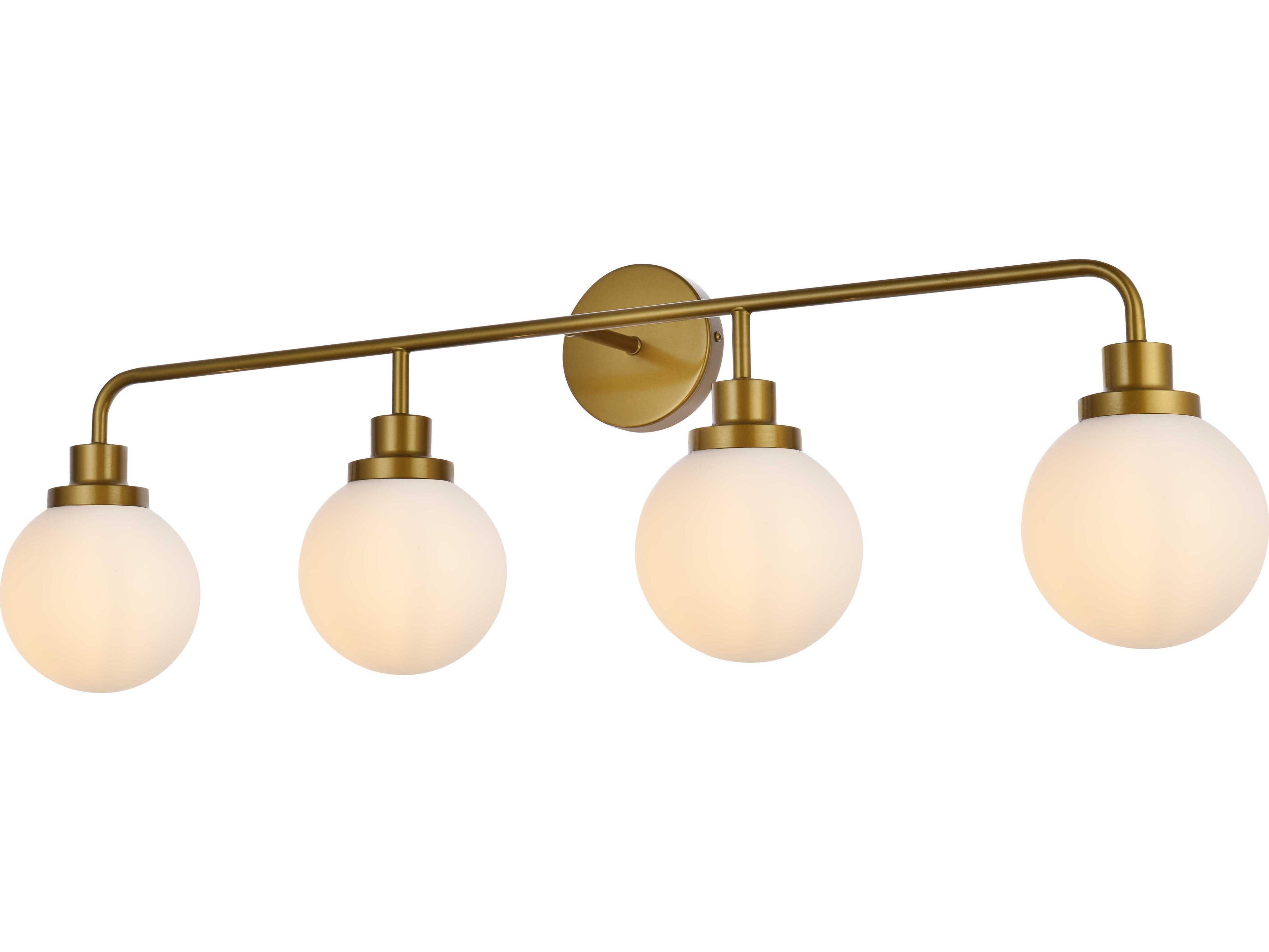 Elegant Lighting Hanson 4-Light Brass And Frosted Shade Glass Vanity Light