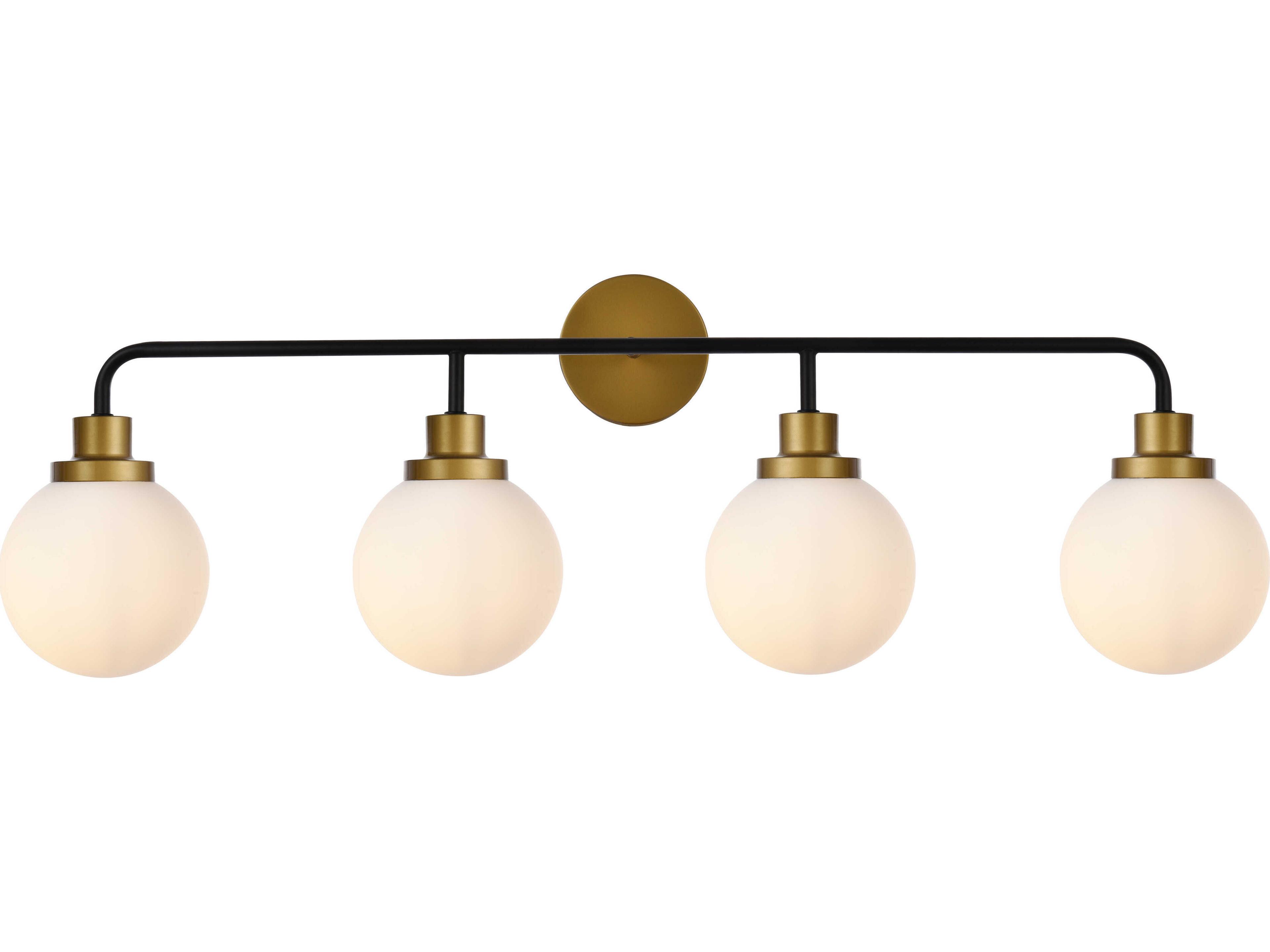 Elegant Lighting Hanson 4-Light Black And Brass Frosted Shade Glass Vanity Light