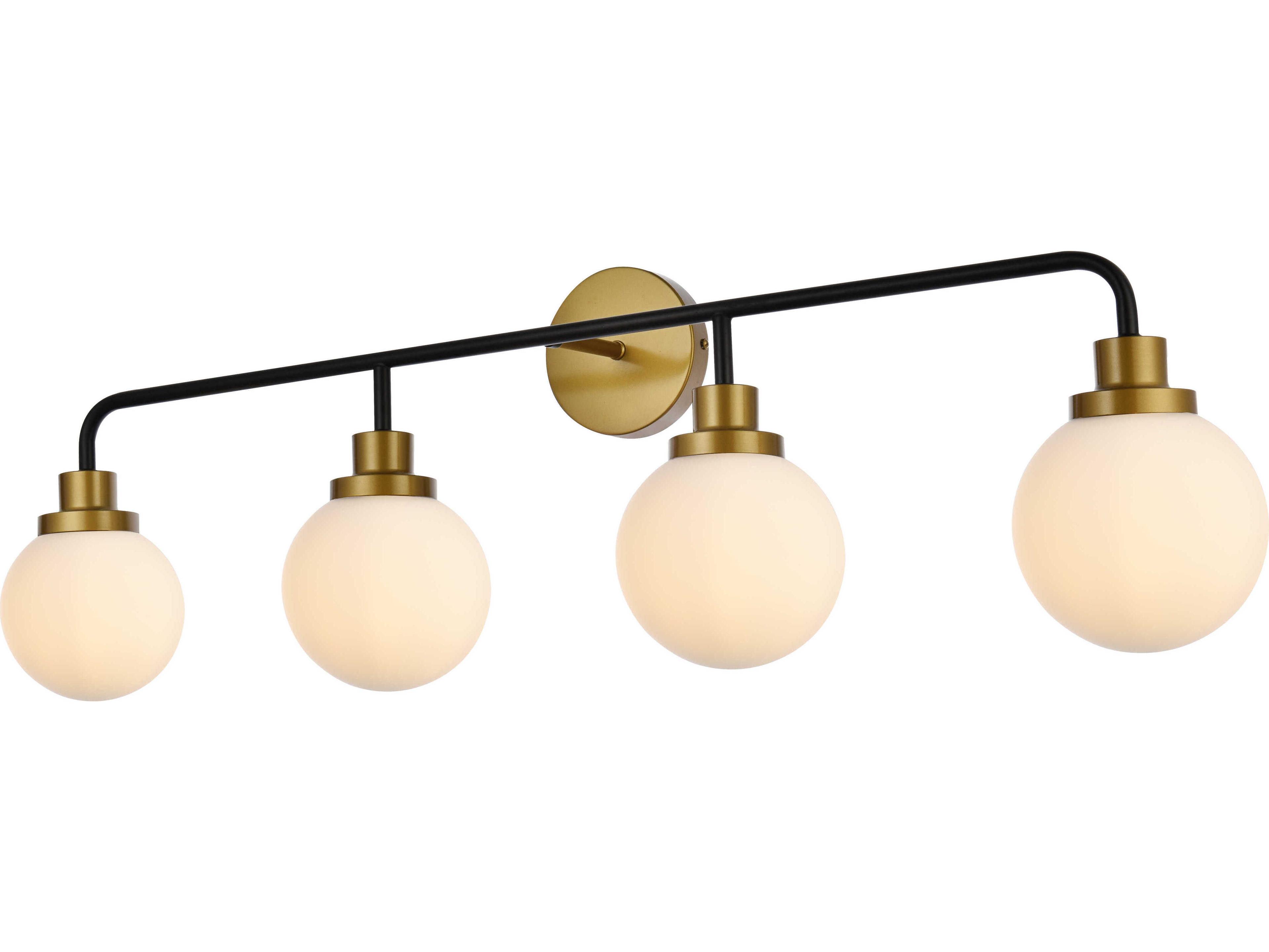 Elegant Lighting Hanson 4-Light Black And Brass Frosted Shade Glass Vanity Light