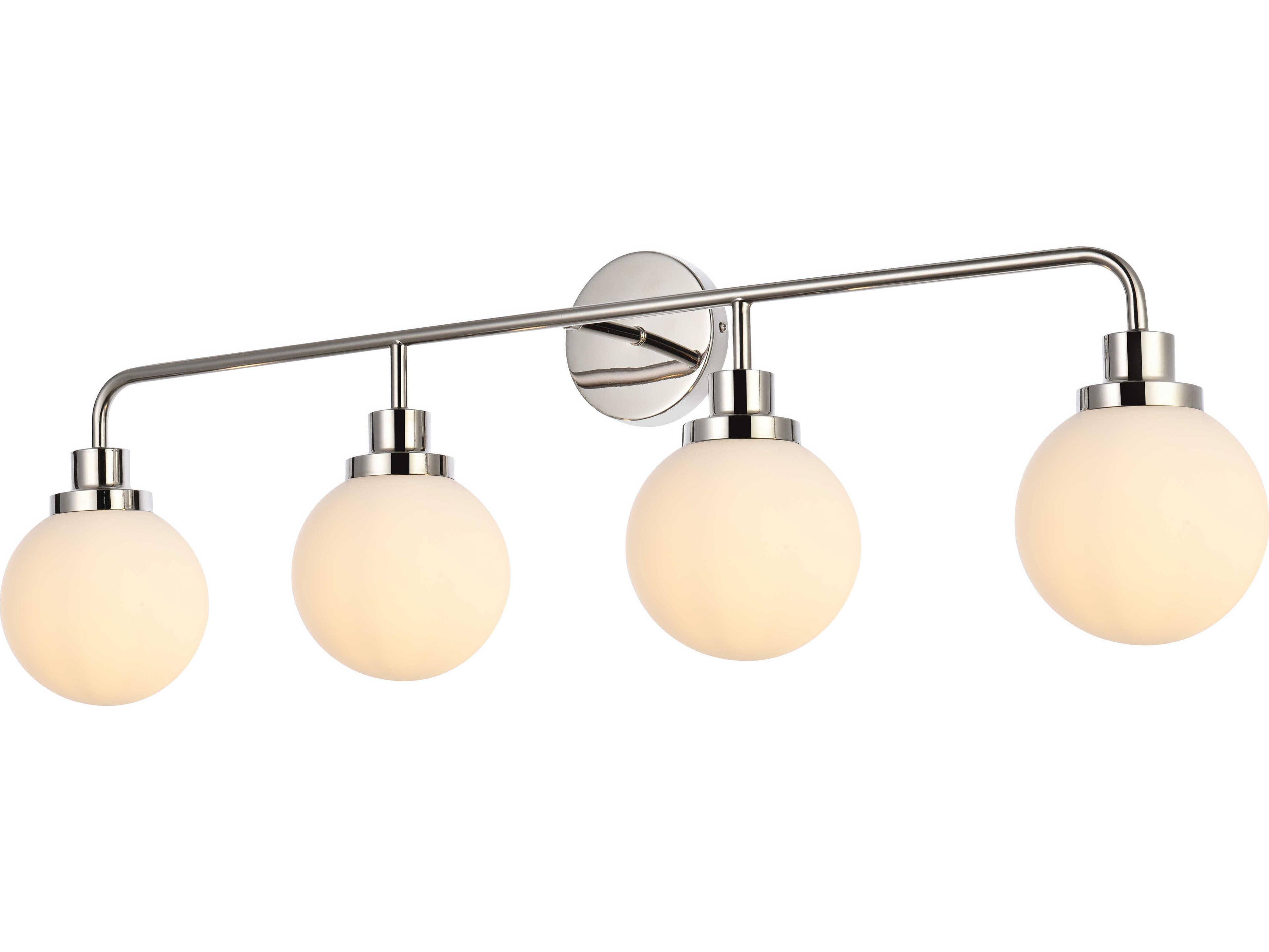 Elegant Lighting Hanson 4-Light Polished Nickel And Frosted Shade Glass Vanity Light