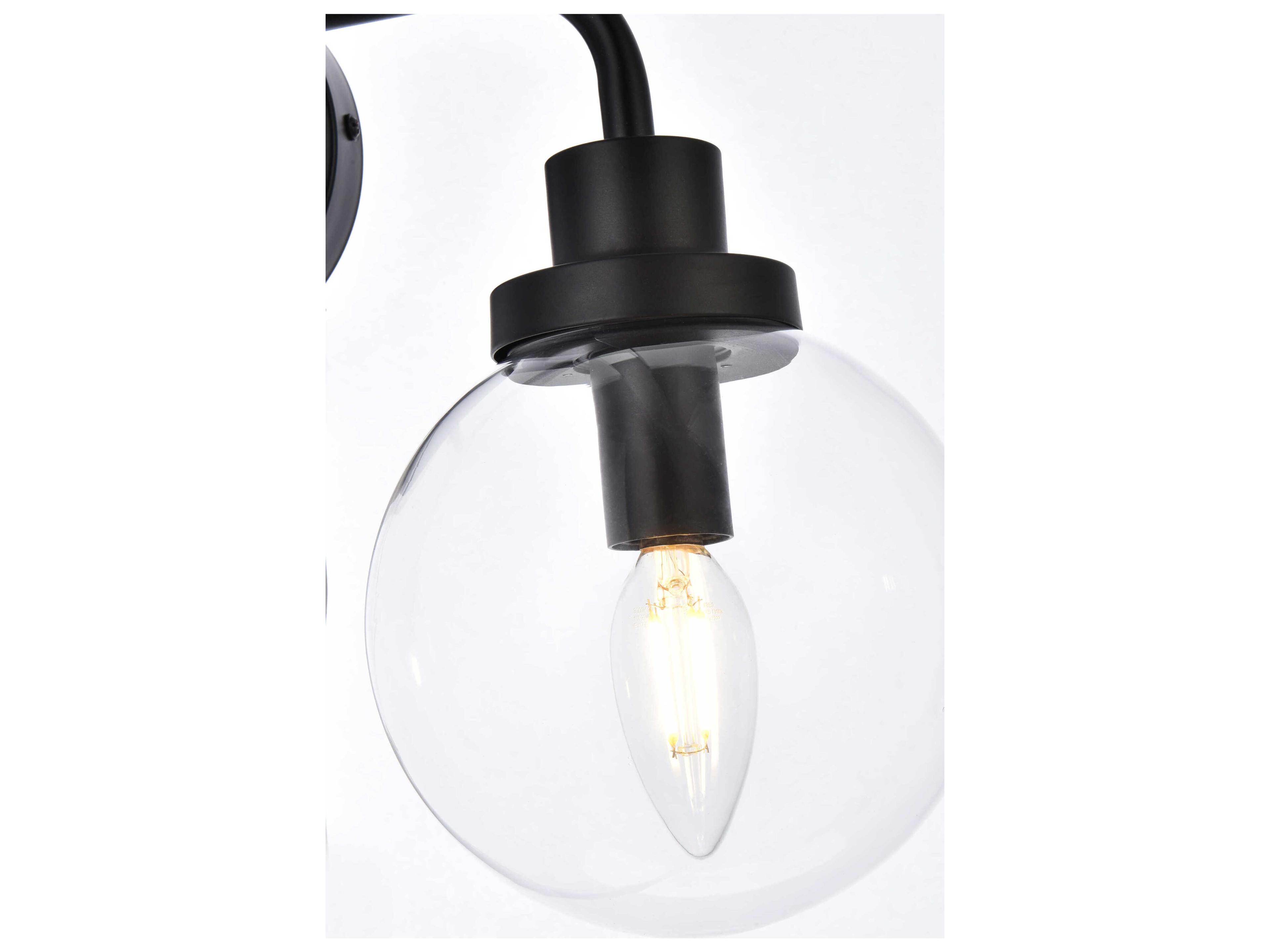 Elegant Lighting Hanson 4-Light Black And Clear Shade Glass Vanity Light