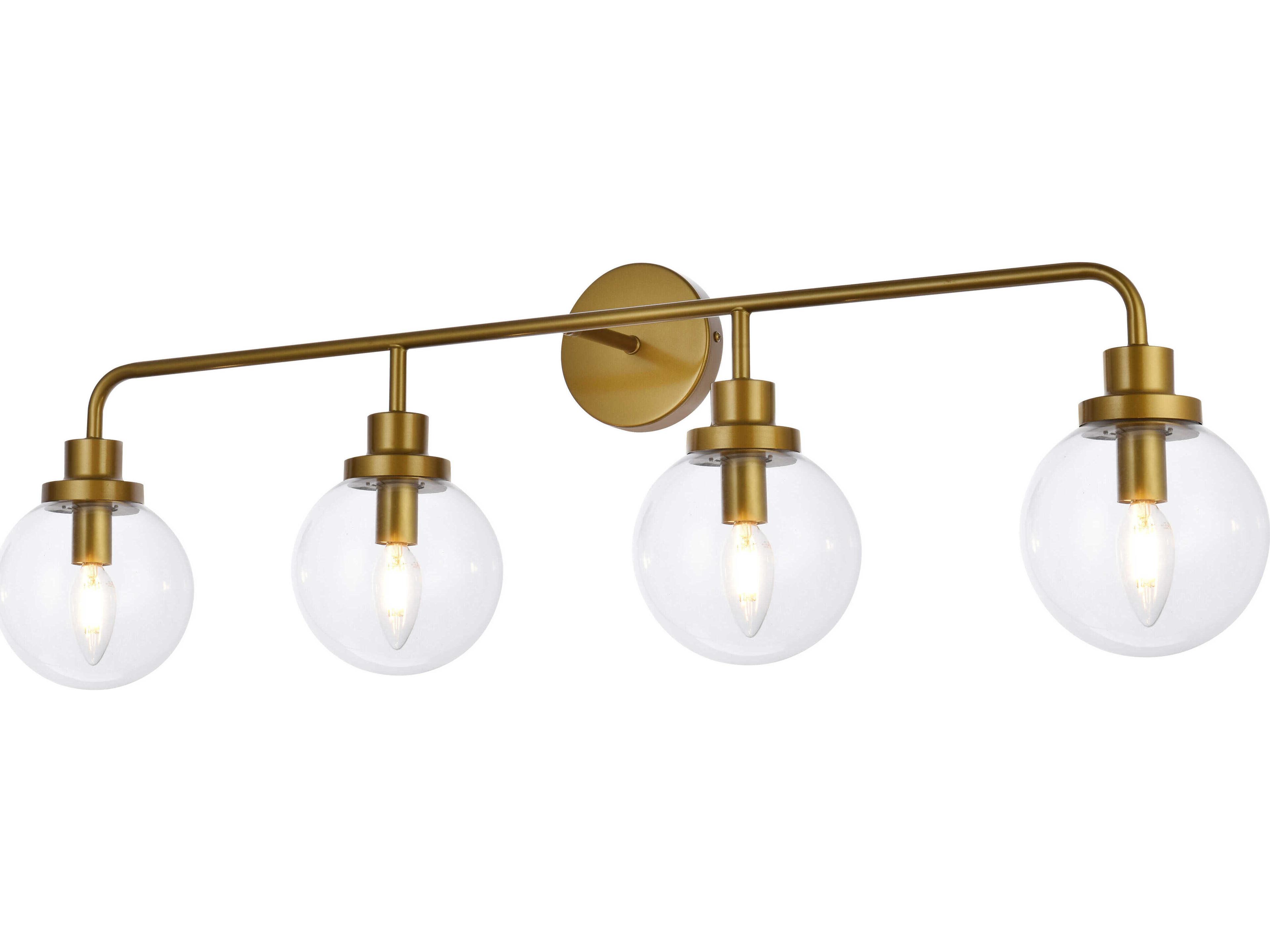 Elegant Lighting Hanson 4-Light Brass And Clear Shade Glass Vanity Light