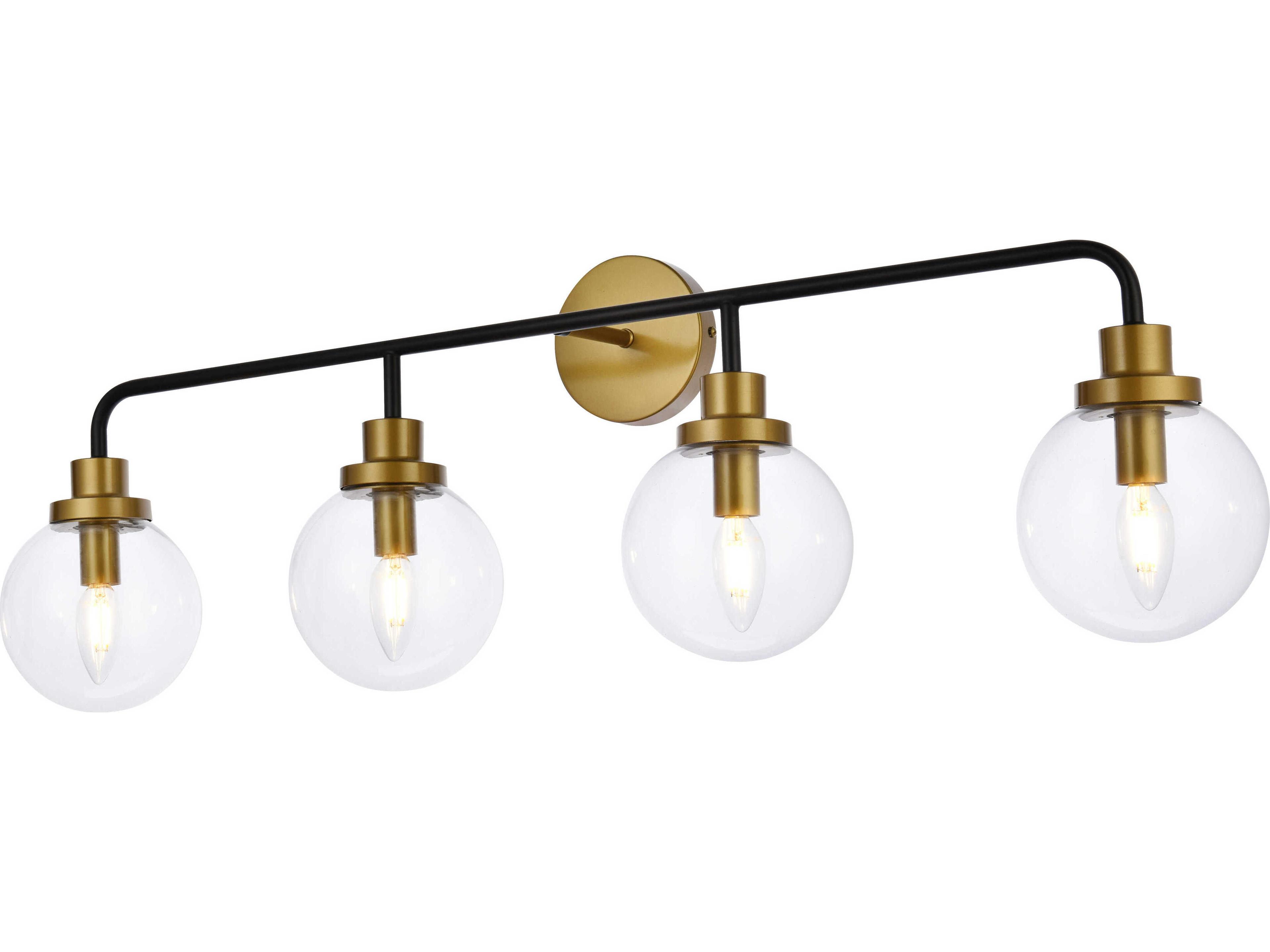 Elegant Lighting Hanson 4-Light Black And Brass Clear Shade Glass Vanity Light