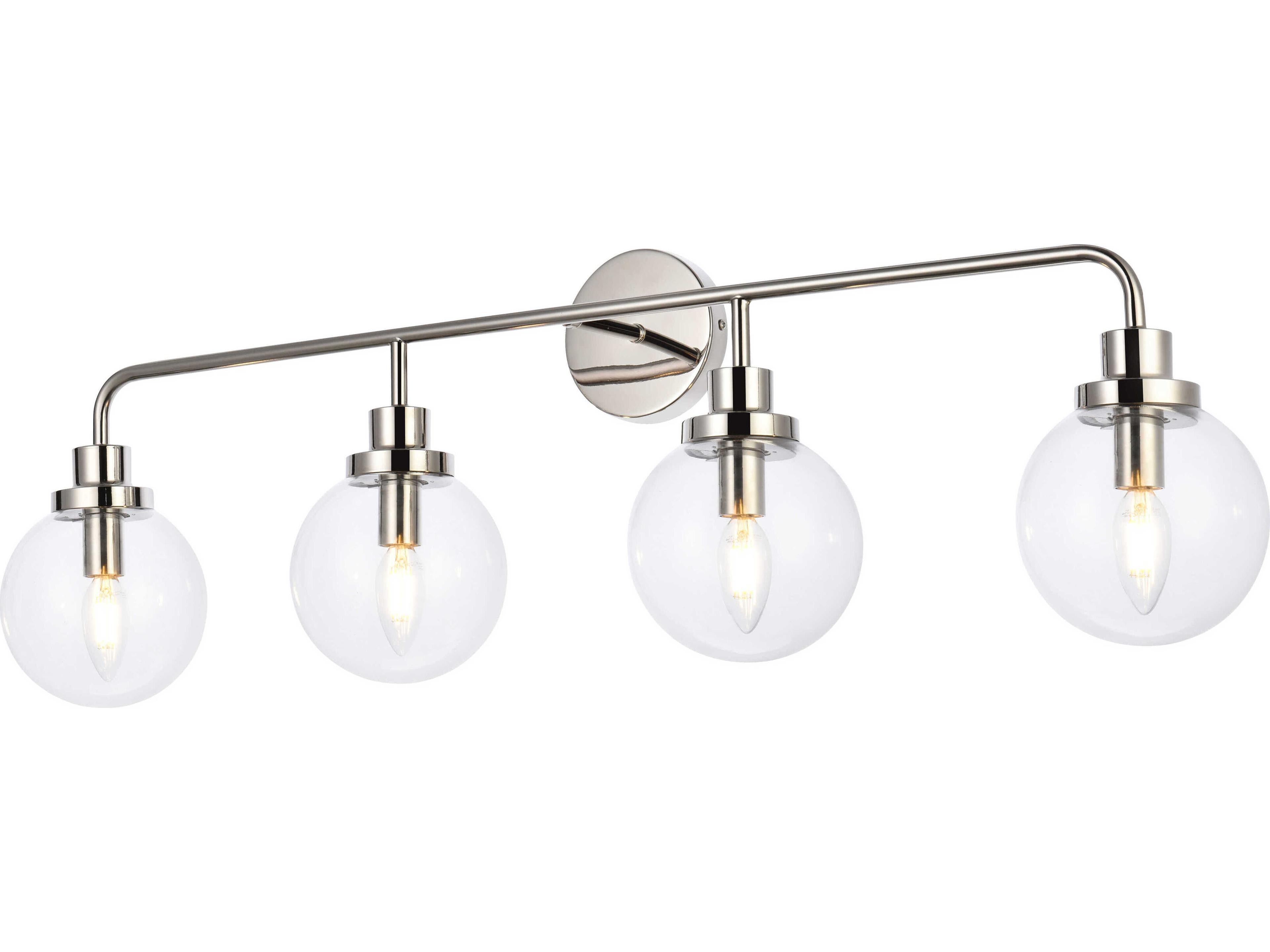 Elegant Lighting Hanson 4-Light Polished Nickel And Clear Shade Glass Vanity Light