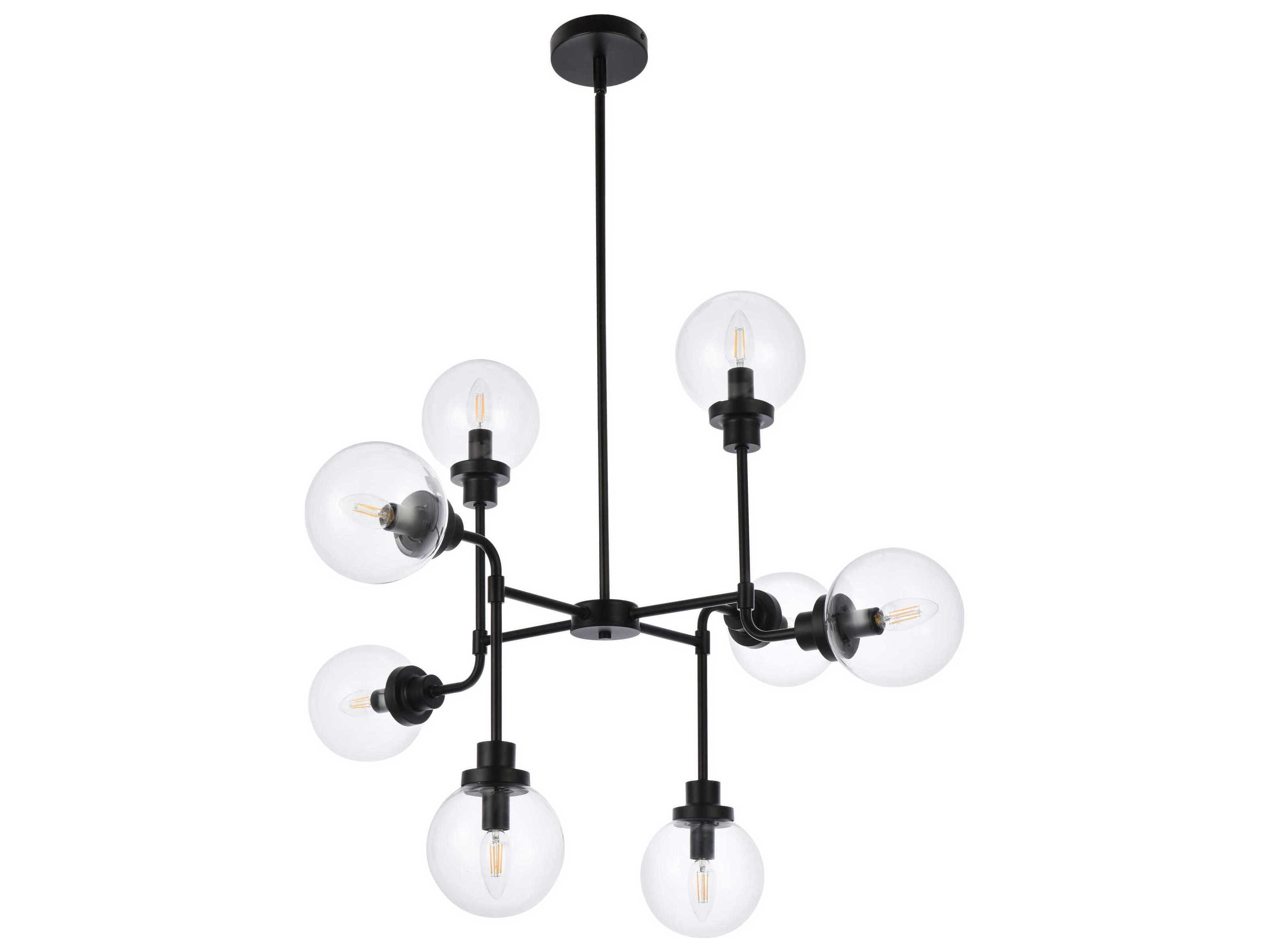 Elegant Lighting Hanson 8-Light Black And Clear Shade Glass Globe Chandelier