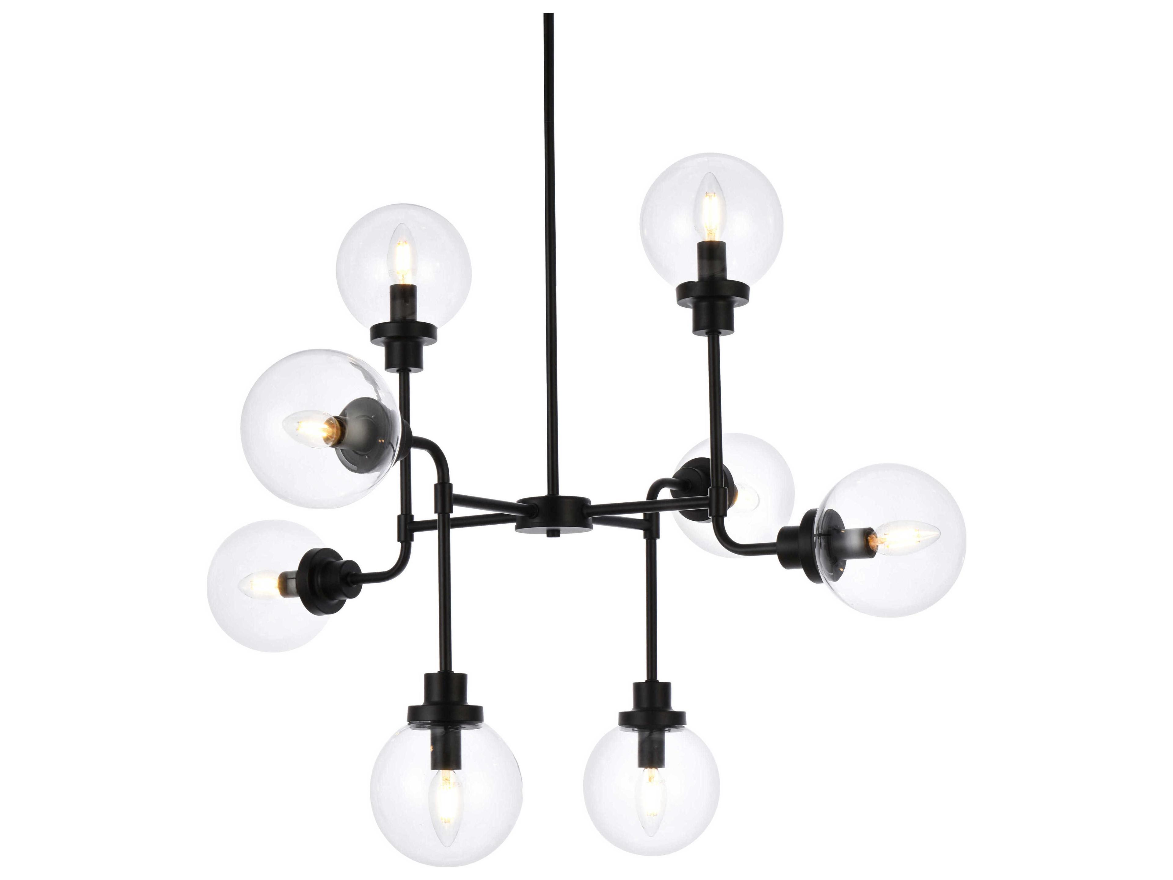 Elegant Lighting Hanson 8-Light Black And Clear Shade Glass Globe Chandelier