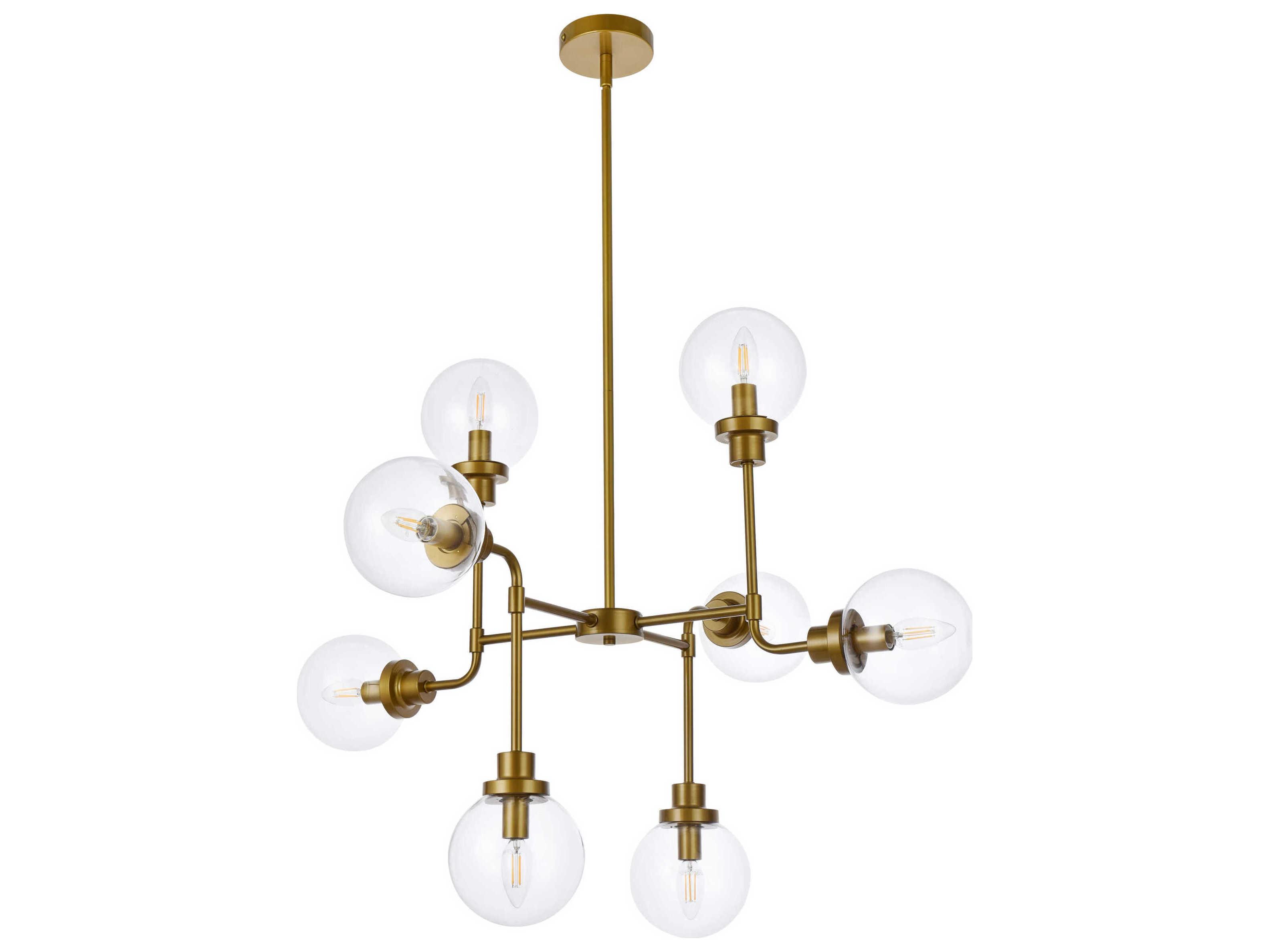 Elegant Lighting Hanson 8-Light Brass And Clear Shade Glass Globe Chandelier