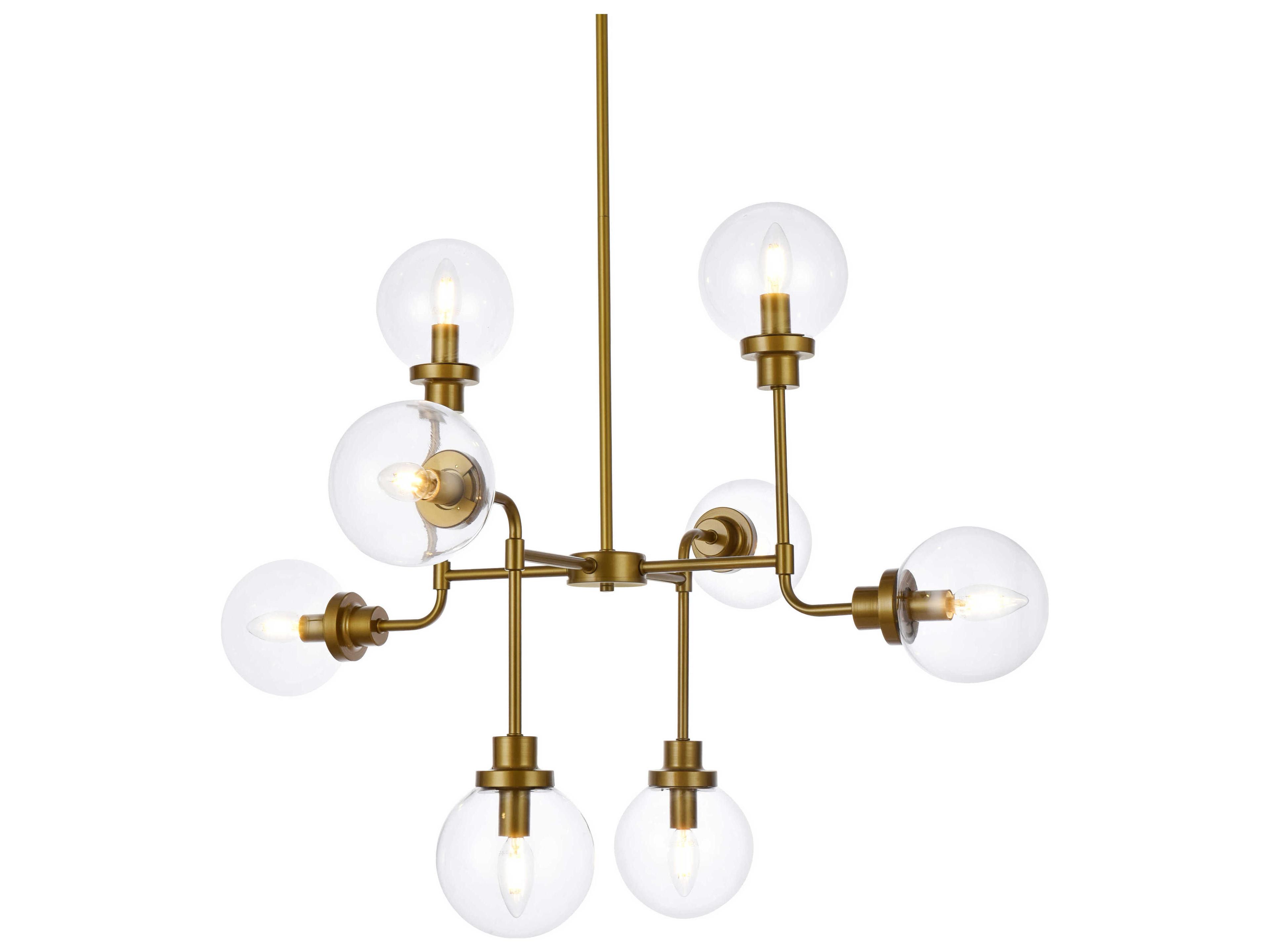 Elegant Lighting Hanson 8-Light Brass And Clear Shade Glass Globe Chandelier