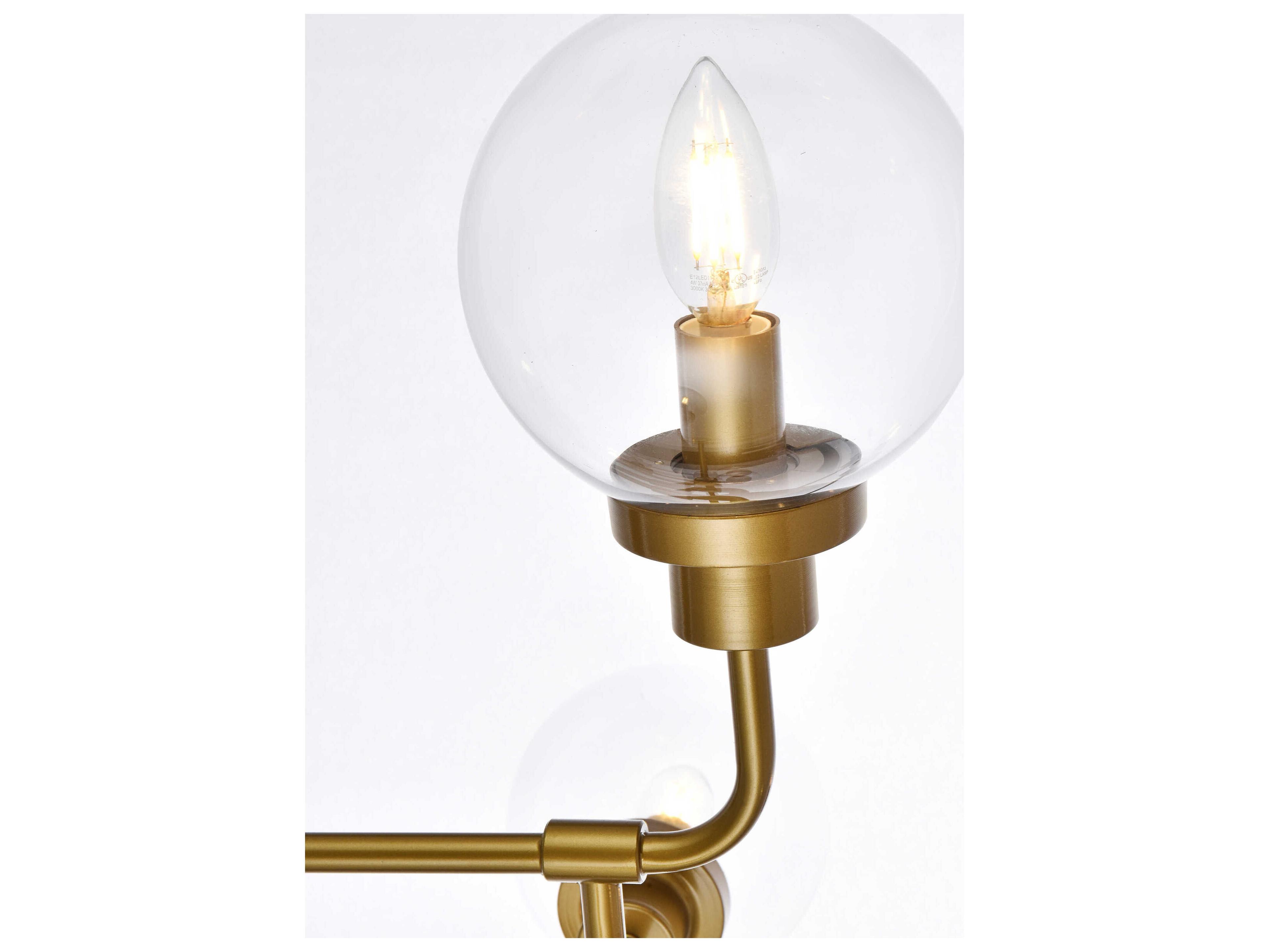 Elegant Lighting Hanson 8-Light Brass And Clear Shade Glass Globe Chandelier