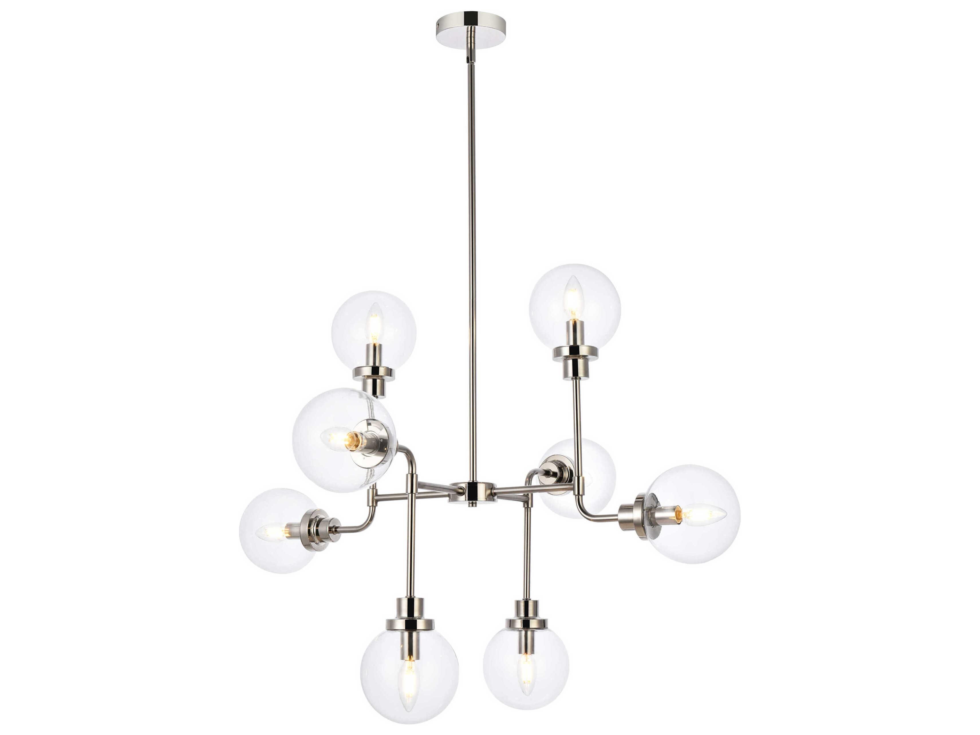 Elegant Lighting Hanson 8-Light Polished Nickel And Clear Shade Glass Globe Chandelier