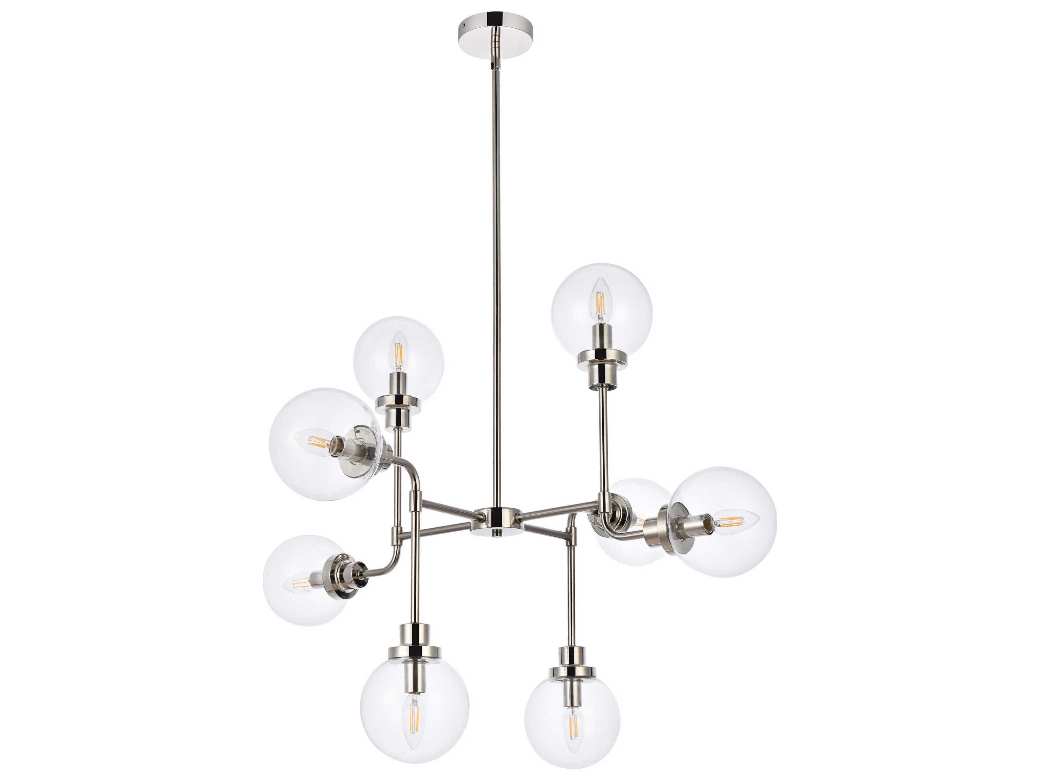 Elegant Lighting Hanson 8-Light Polished Nickel And Clear Shade Glass Globe Chandelier