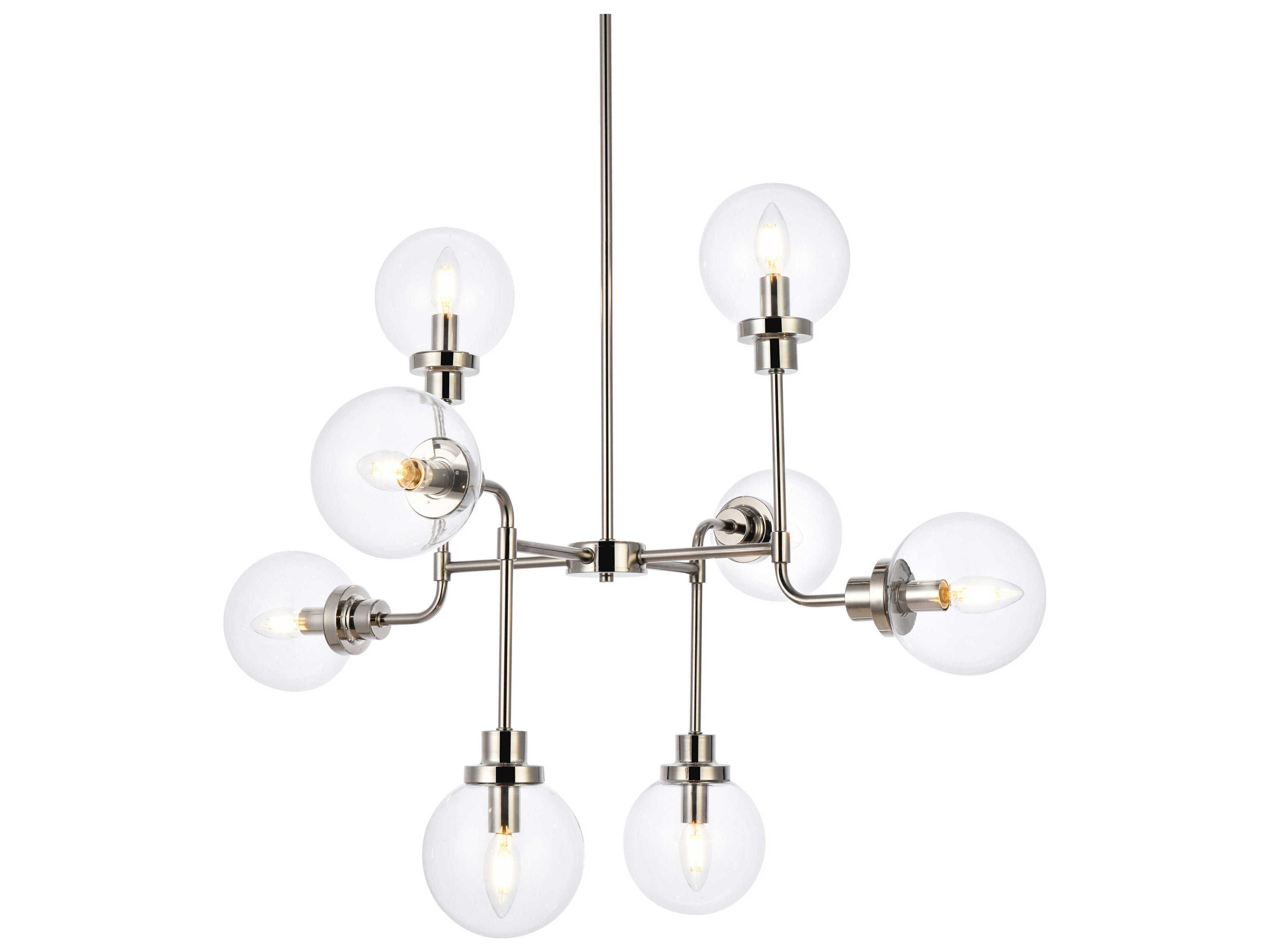 Elegant Lighting Hanson 8-Light Polished Nickel And Clear Shade Glass Globe Chandelier