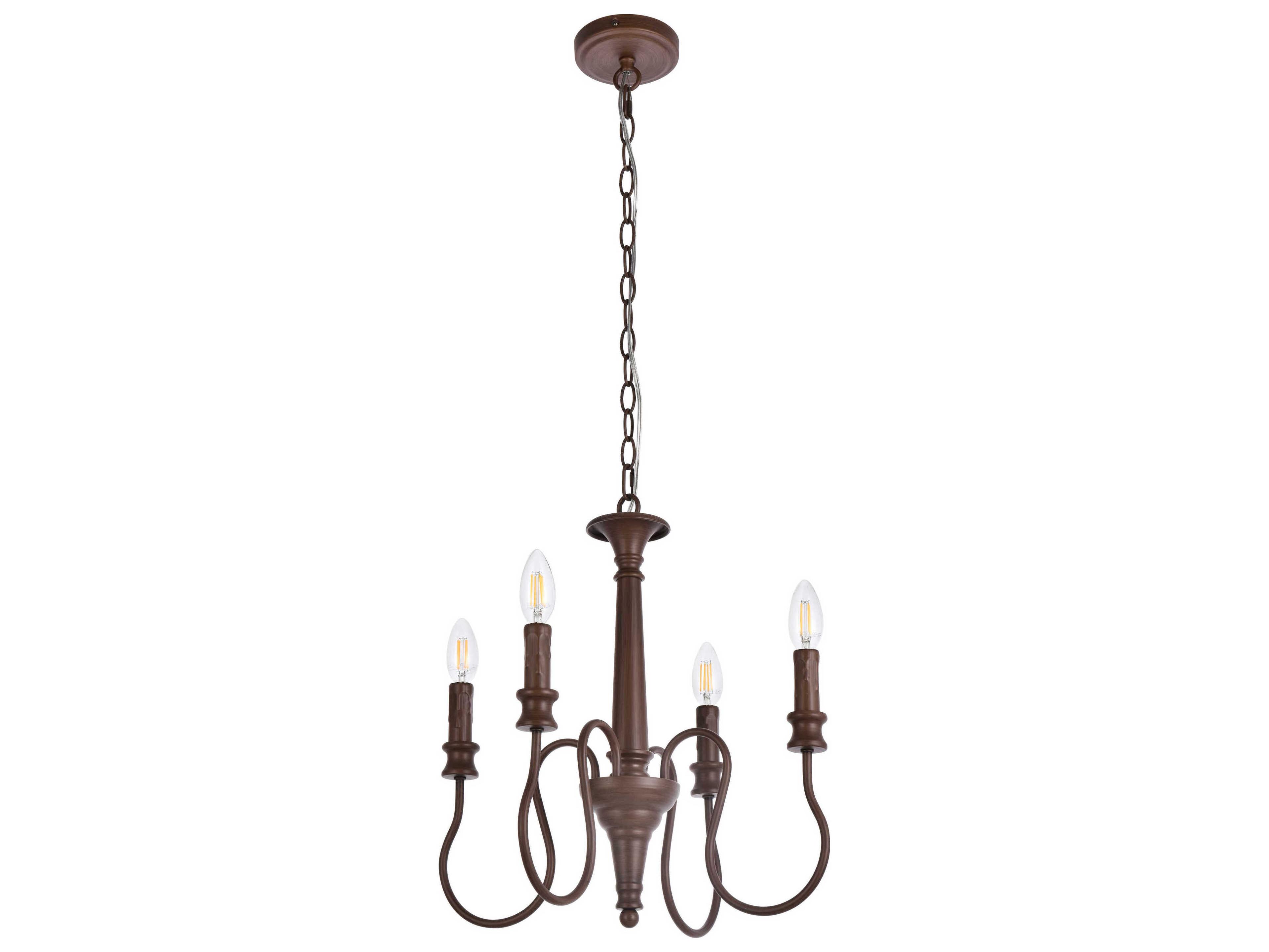 Elegant Lighting Flynx 4-Light Weathered Oak Brown Chandelier