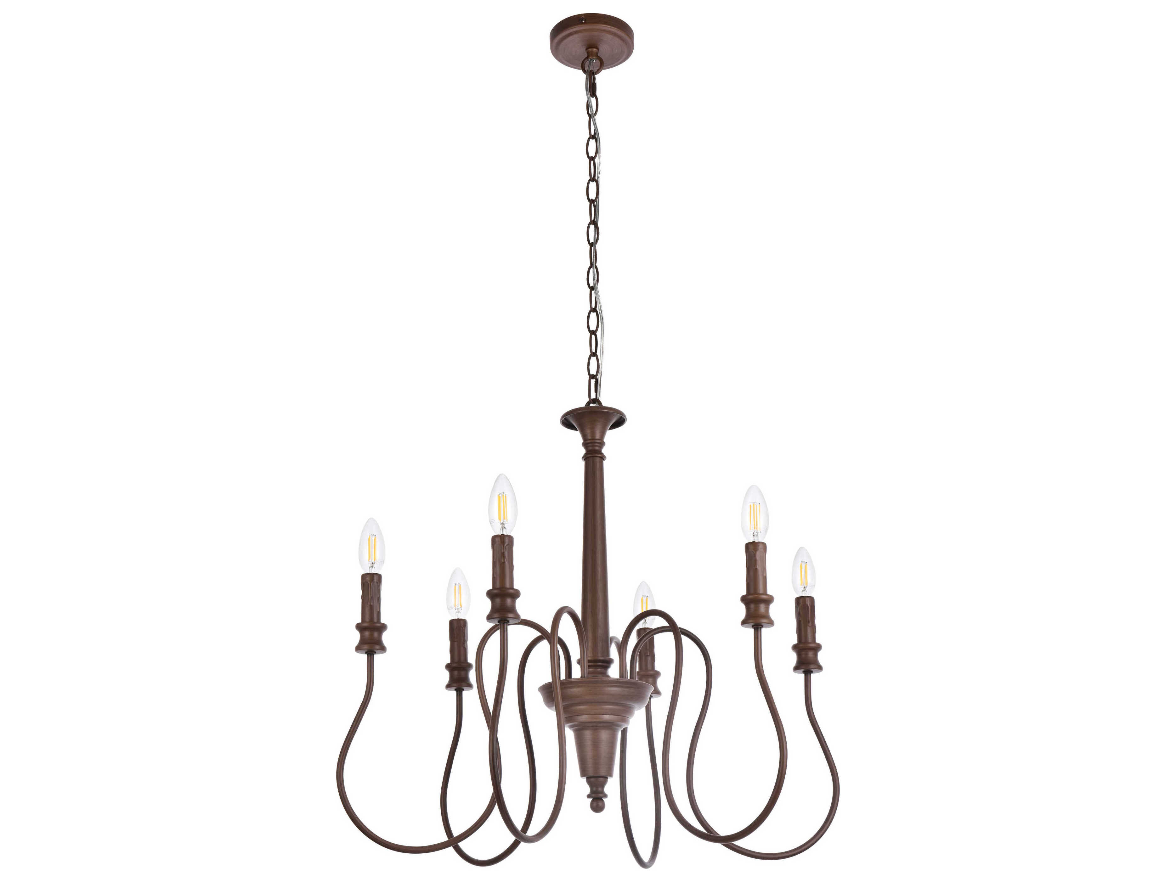 Elegant Lighting Flynx 6-Light Weathered Oak Brown Chandelier
