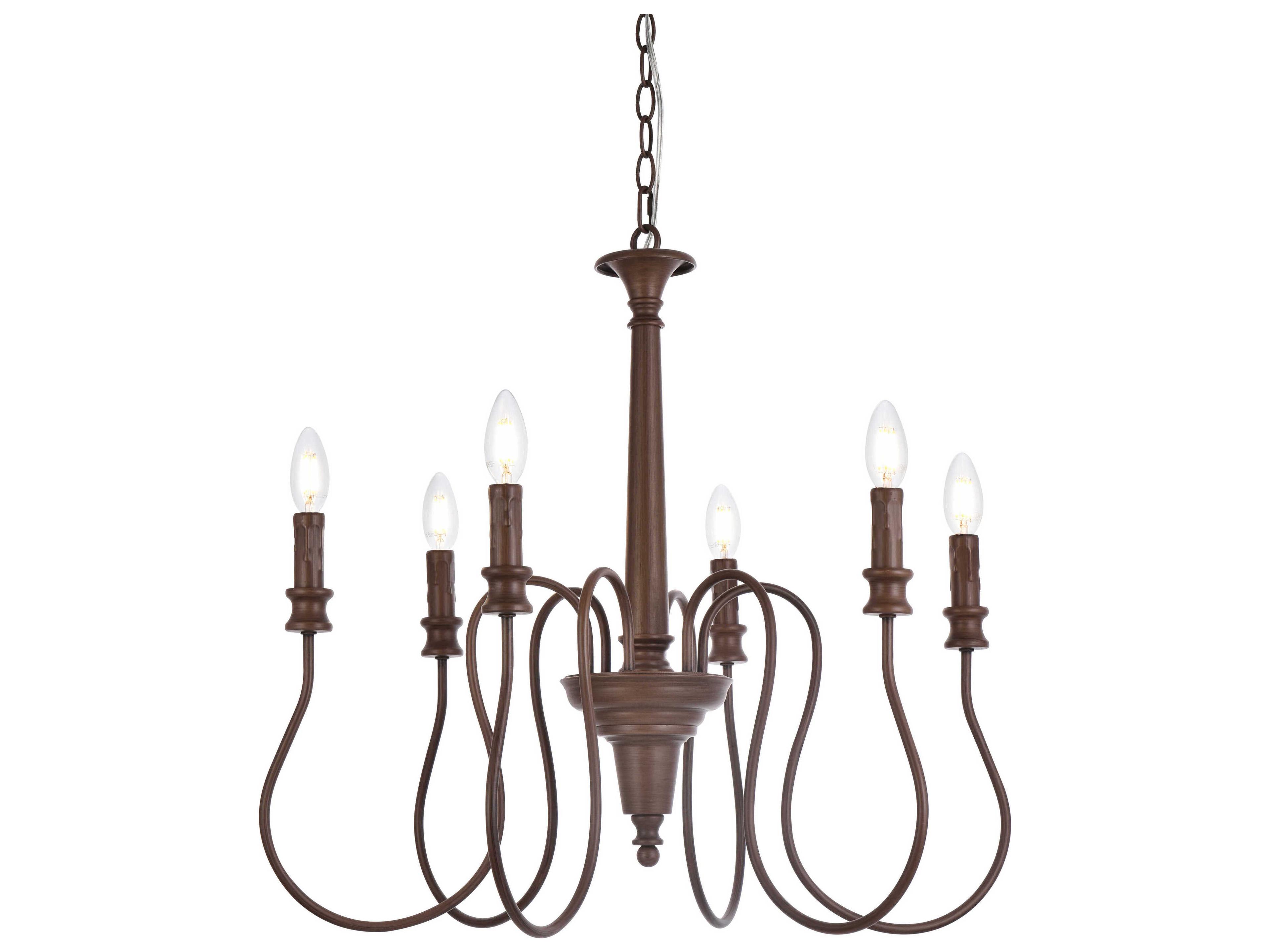 Elegant Lighting Flynx 6-Light Weathered Oak Brown Chandelier