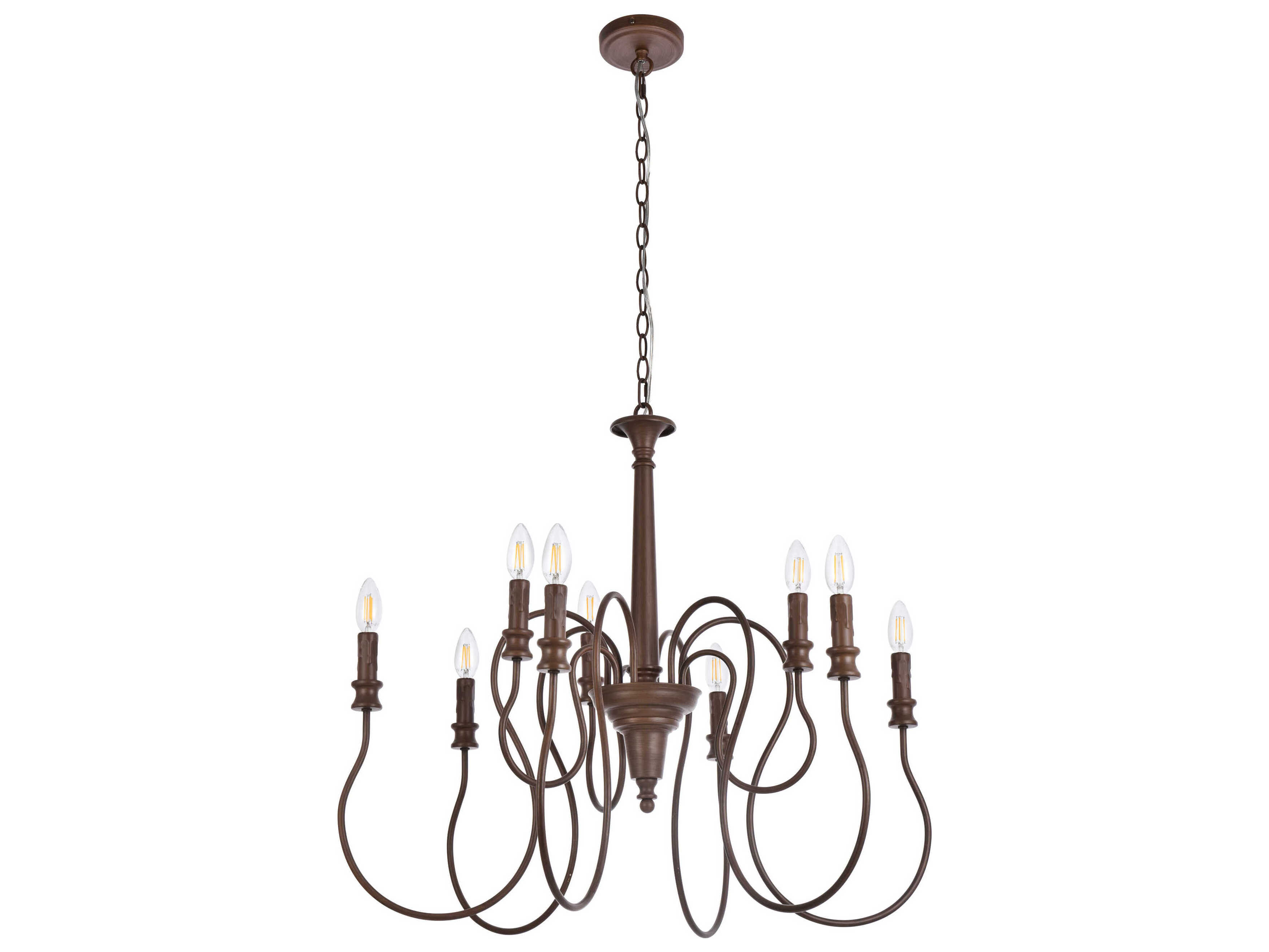 Elegant Lighting Flynx 9-Light Weathered Oak Brown Chandelier