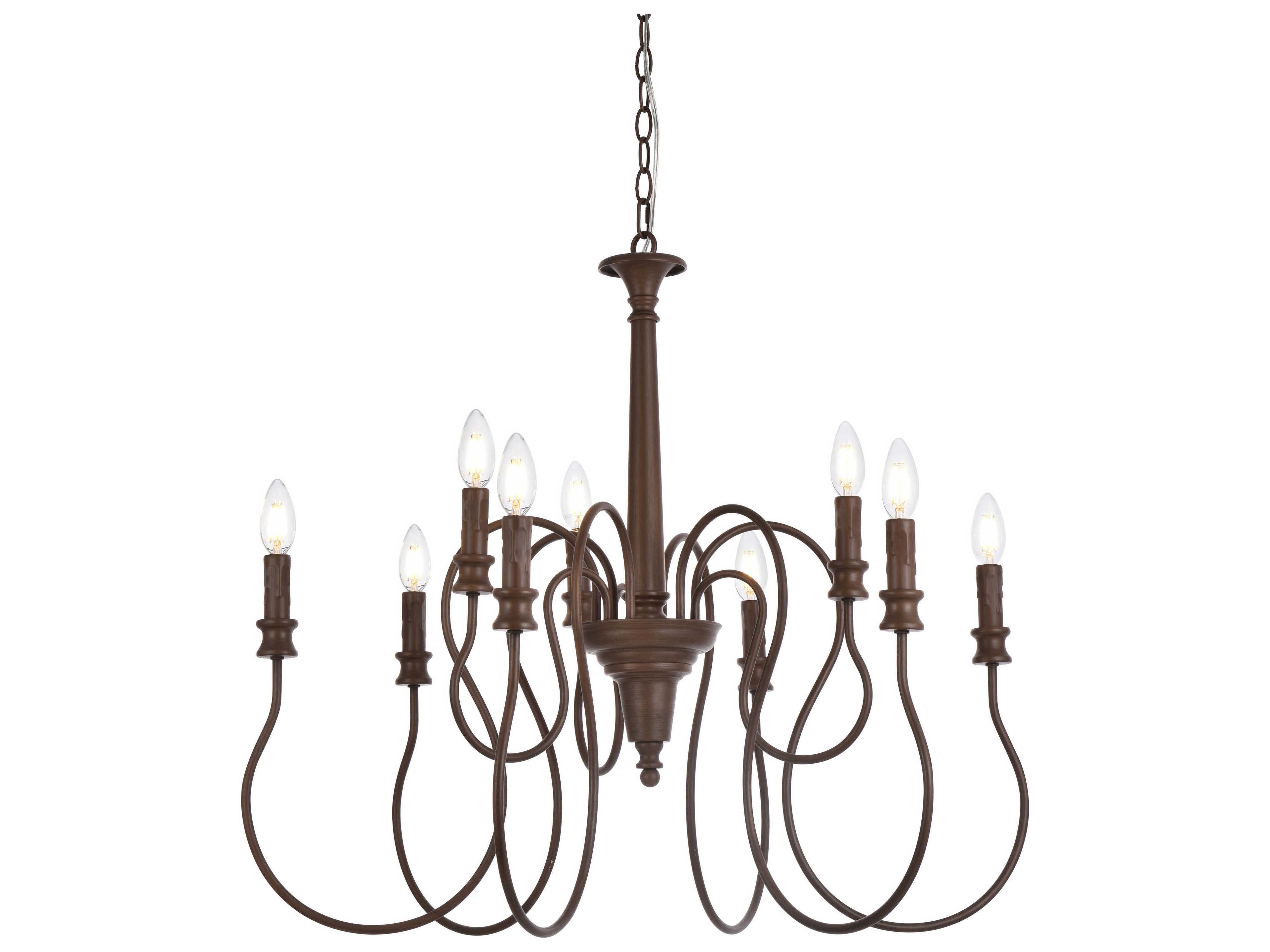 Elegant Lighting Flynx 9-Light Weathered Oak Brown Chandelier