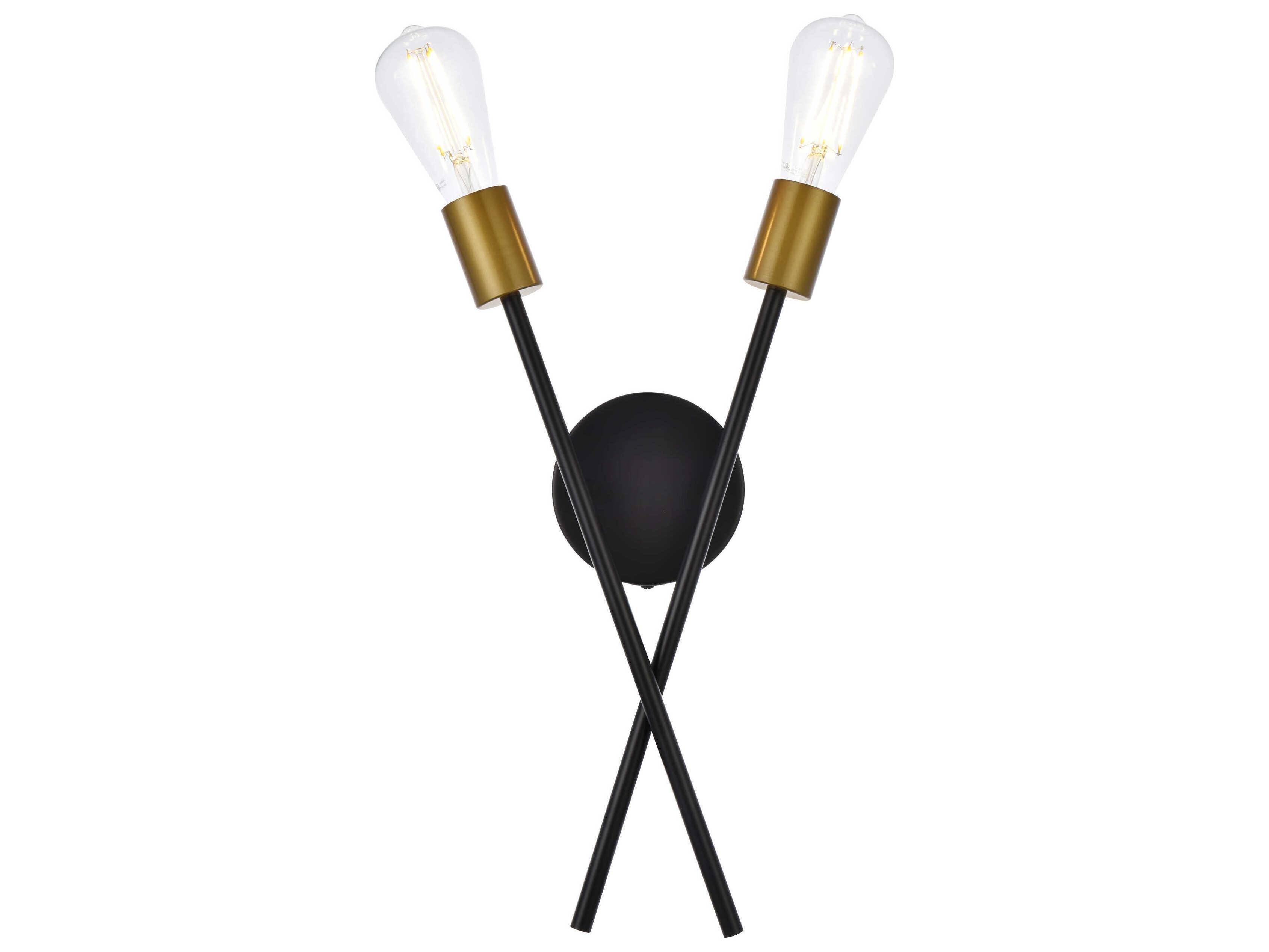 Elegant Lighting Armin 2-Light Black And Brass Wall Sconce