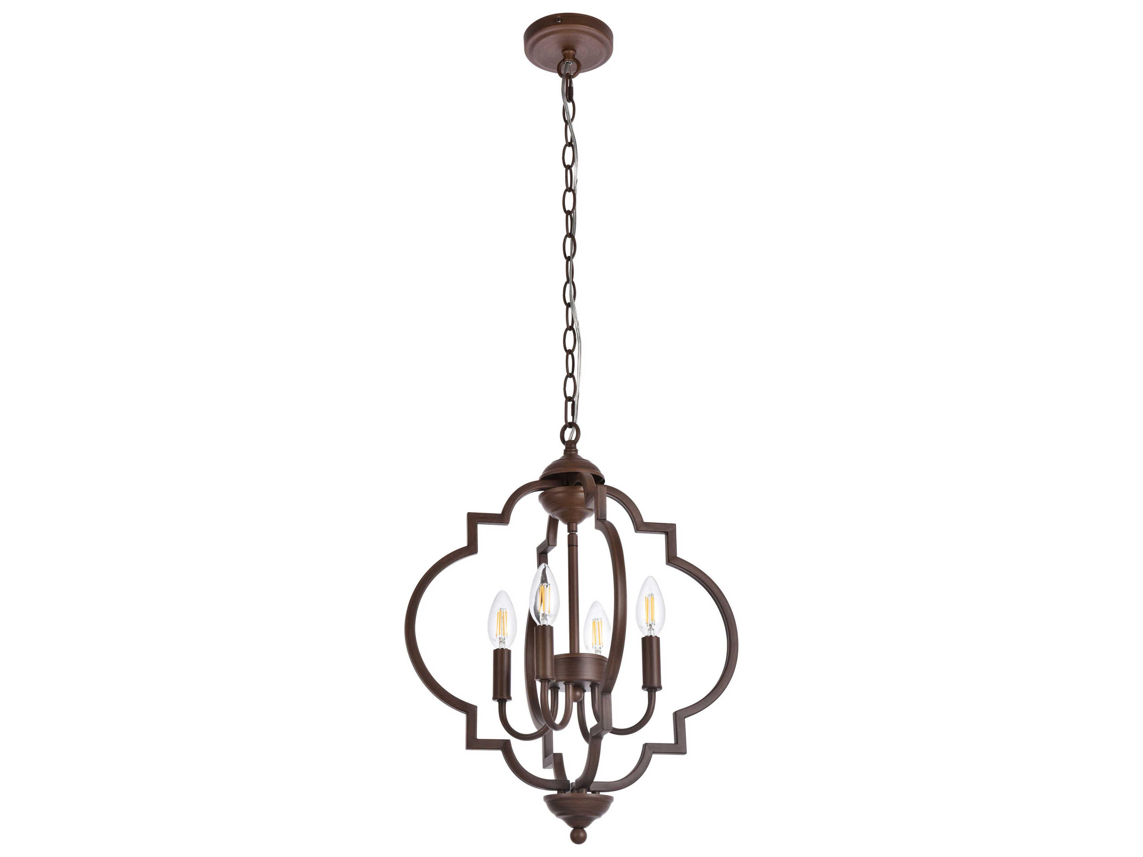 Elegant Lighting Sandara 4-Light Weathered Oak Brown Geometric Chandelier