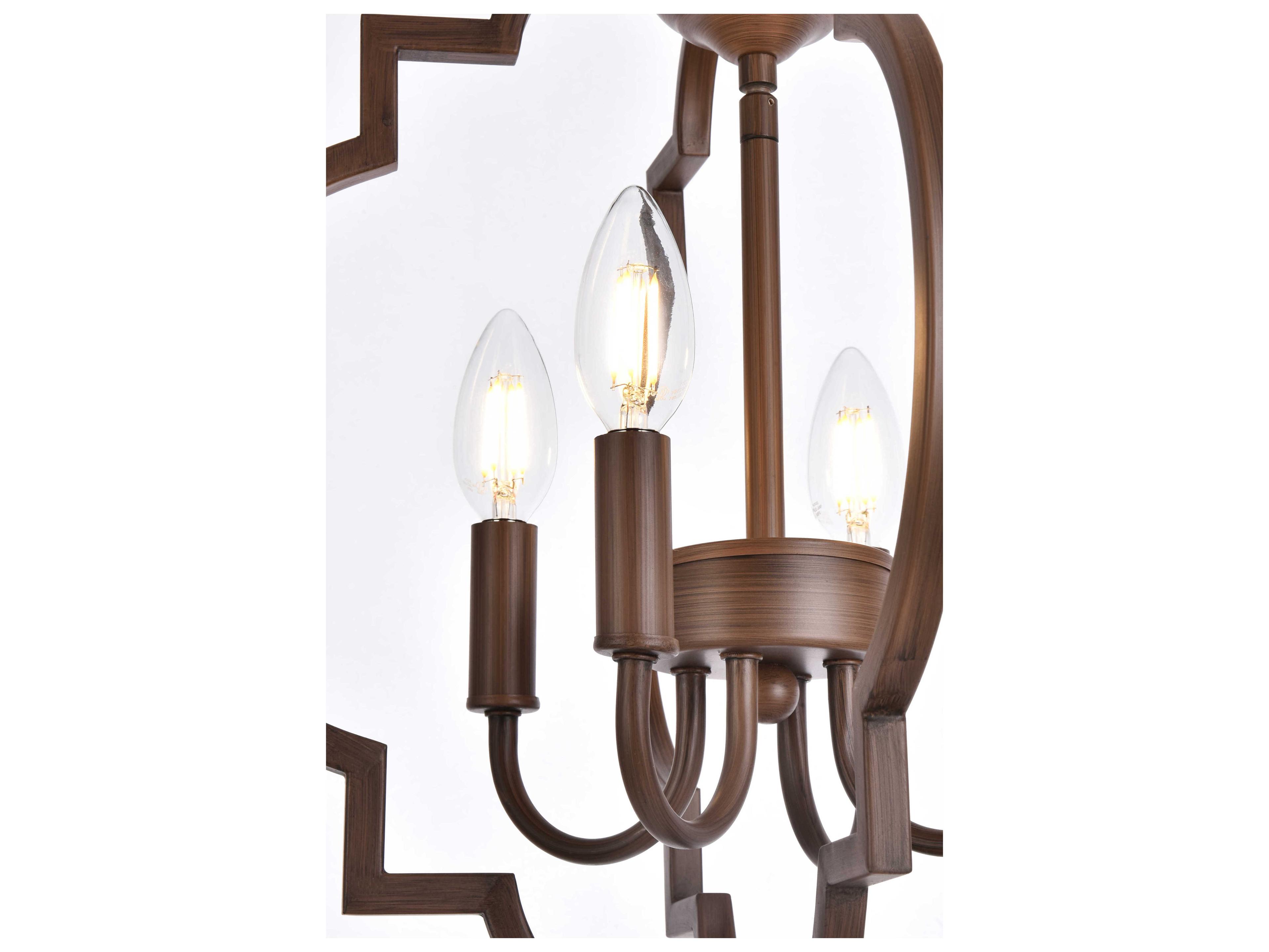 Elegant Lighting Sandara 4-Light Weathered Oak Brown Geometric Chandelier