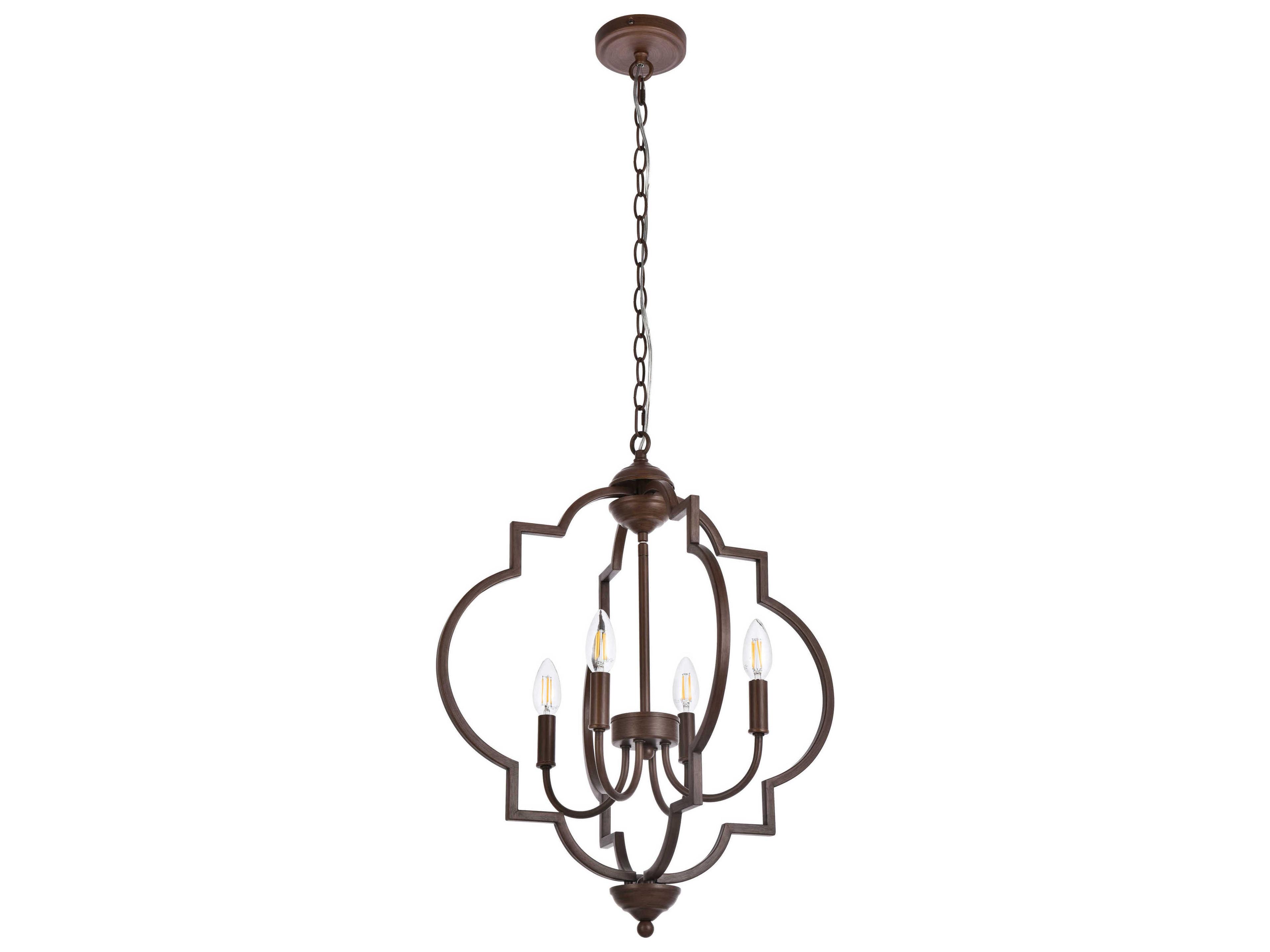 Elegant Lighting Sandara 4-Light Weathered Oak Brown Geometric Chandelier