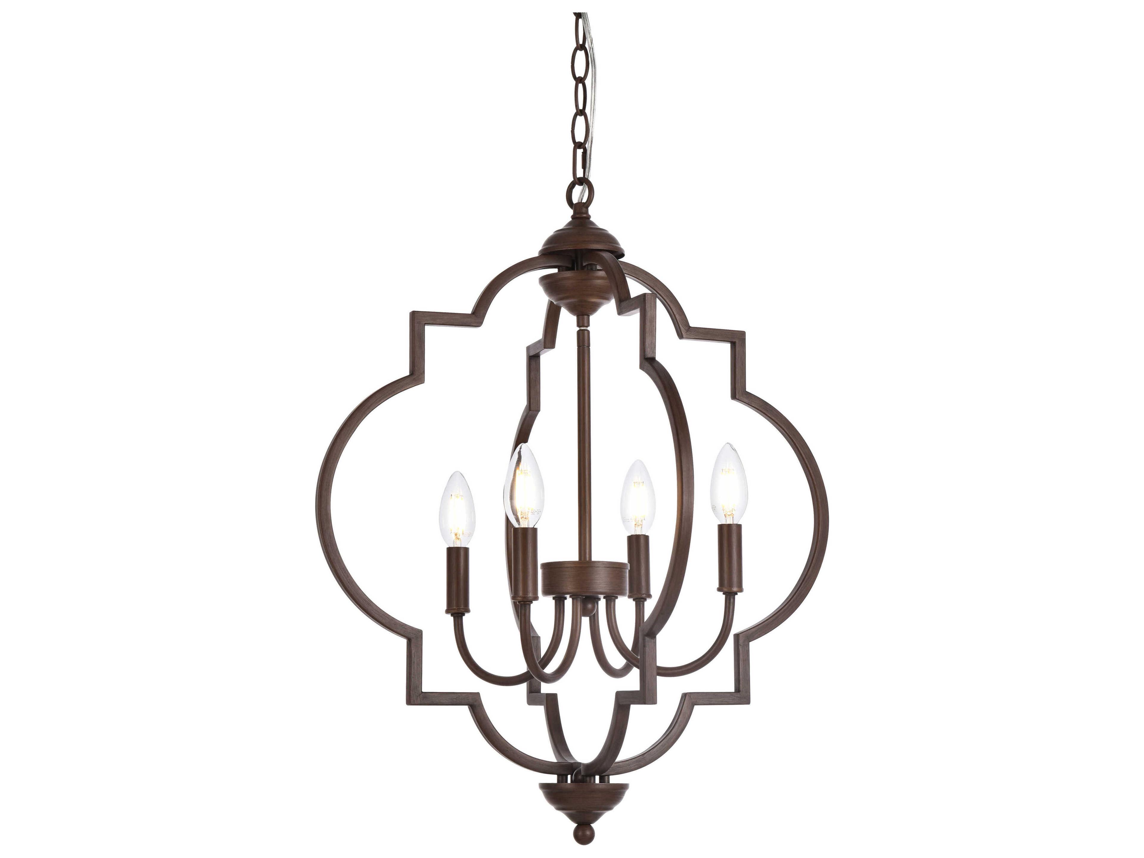 Elegant Lighting Sandara 4-Light Weathered Oak Brown Geometric Chandelier