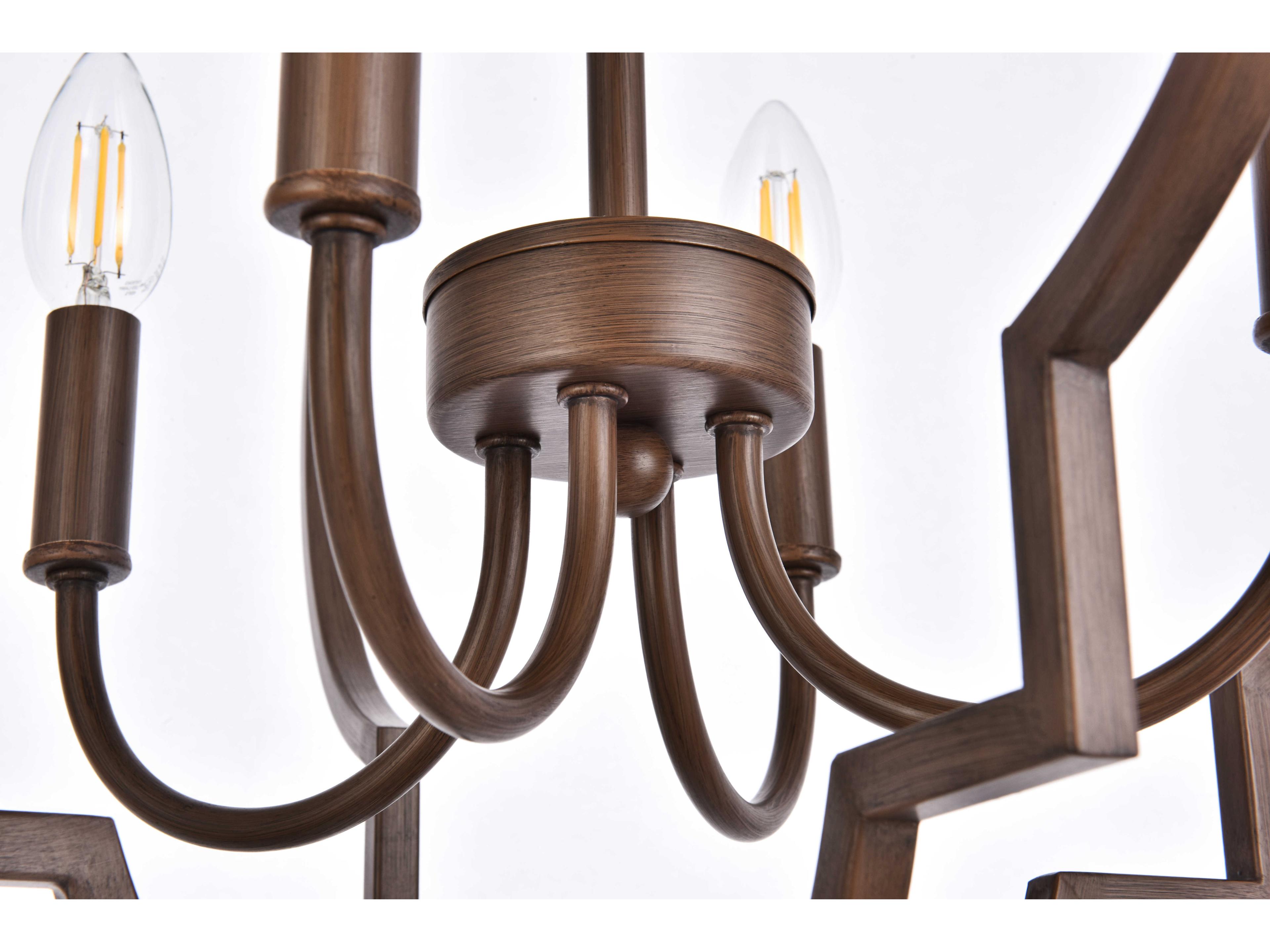 Elegant Lighting Sandara 4-Light Weathered Oak Brown Geometric Chandelier