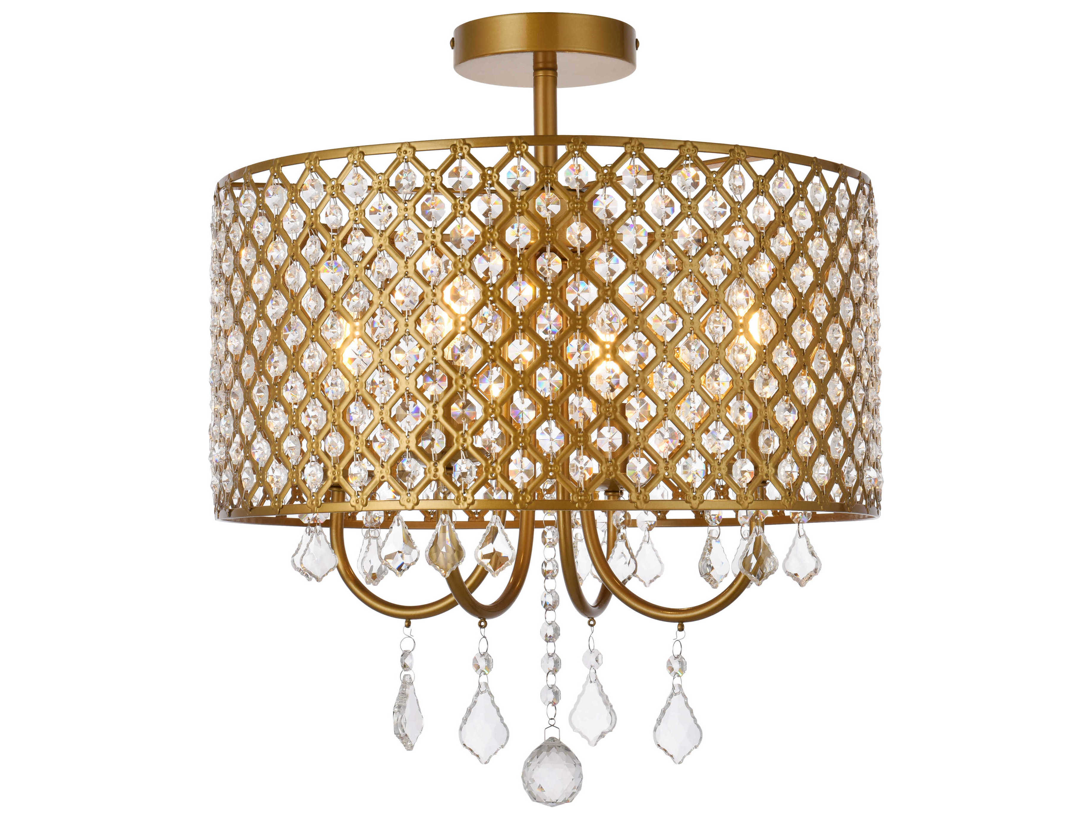 Elegant Lighting Elise 4-Light Brass Crystal Drum Semi Flush Mount