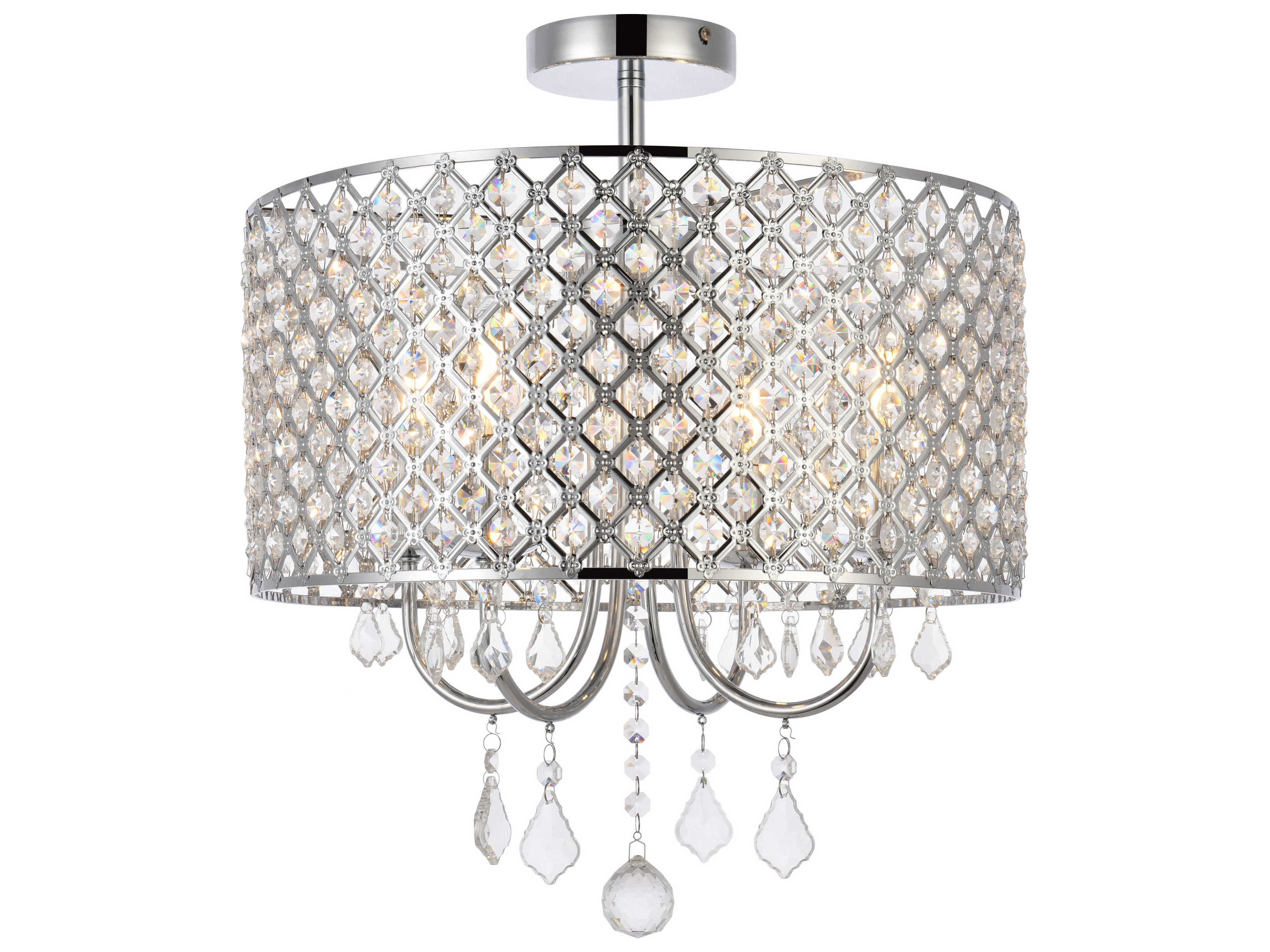 Elegant Lighting Elise 4-Light Chrome Crystal Drum Semi Flush Mount